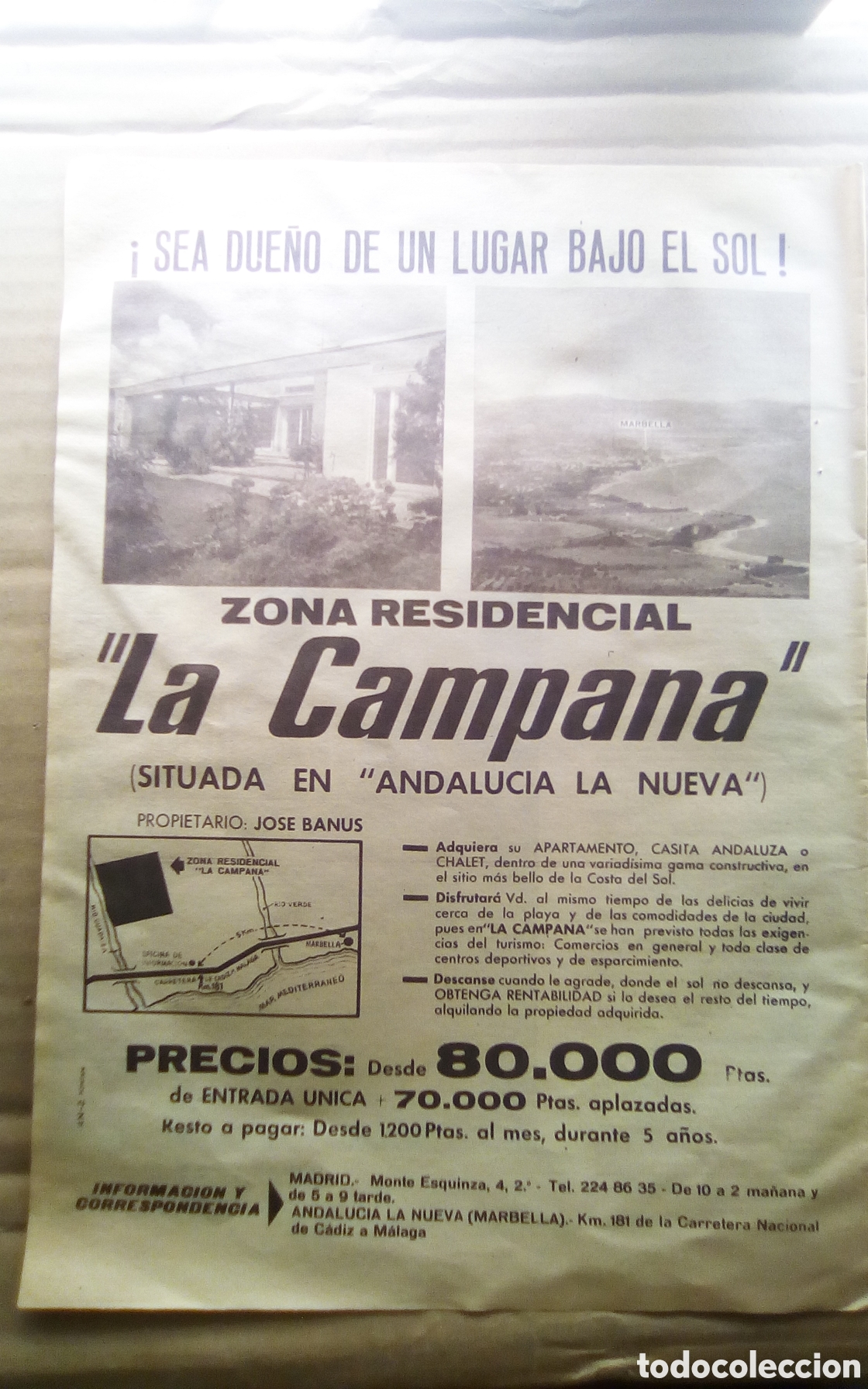 Otros art&iacute;culos de coleccionismo en papel: Hoja peri&oacute;dico ABC, a&ntilde;o 1964. Publicidad zona residencial &rdquo;La Campana&rdquo;, Marbella.