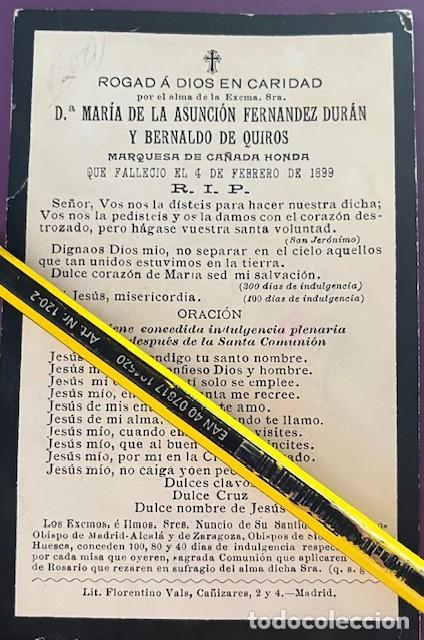 Otros art&iacute;culos de coleccionismo en papel: RECORDATORIO FUNEBRE 1899 MARQUESA DE CA&Ntilde;ADA HONDA, M. ASUNCION FERNANDEZ DURAN Y
