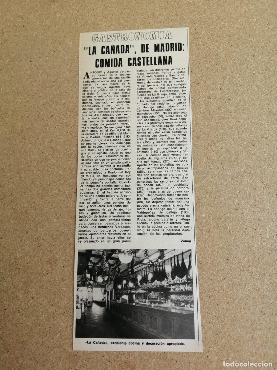 Otros art&iacute;culos de coleccionismo en papel: ARTICULO GASTRONOMICO. RESTAURANTE LA CA&Ntilde;ADA, MADRID