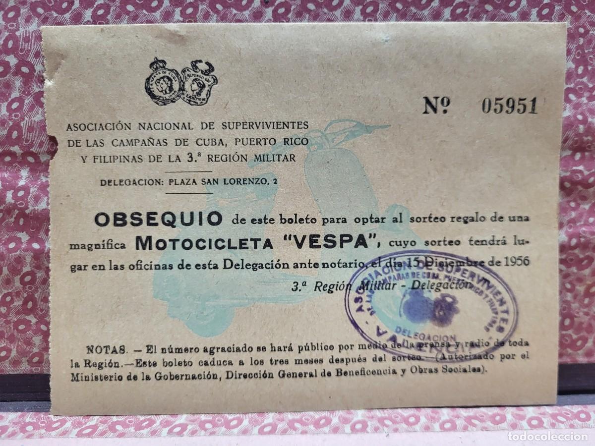 Otros art&iacute;culos de coleccionismo en papel: PAPELETA LOTERIA MOTO VESPA ASOCIACION SUPERVIVIENTES CUBA PUERTO RICO Y FILIPINAS 3 REGION MILITAR