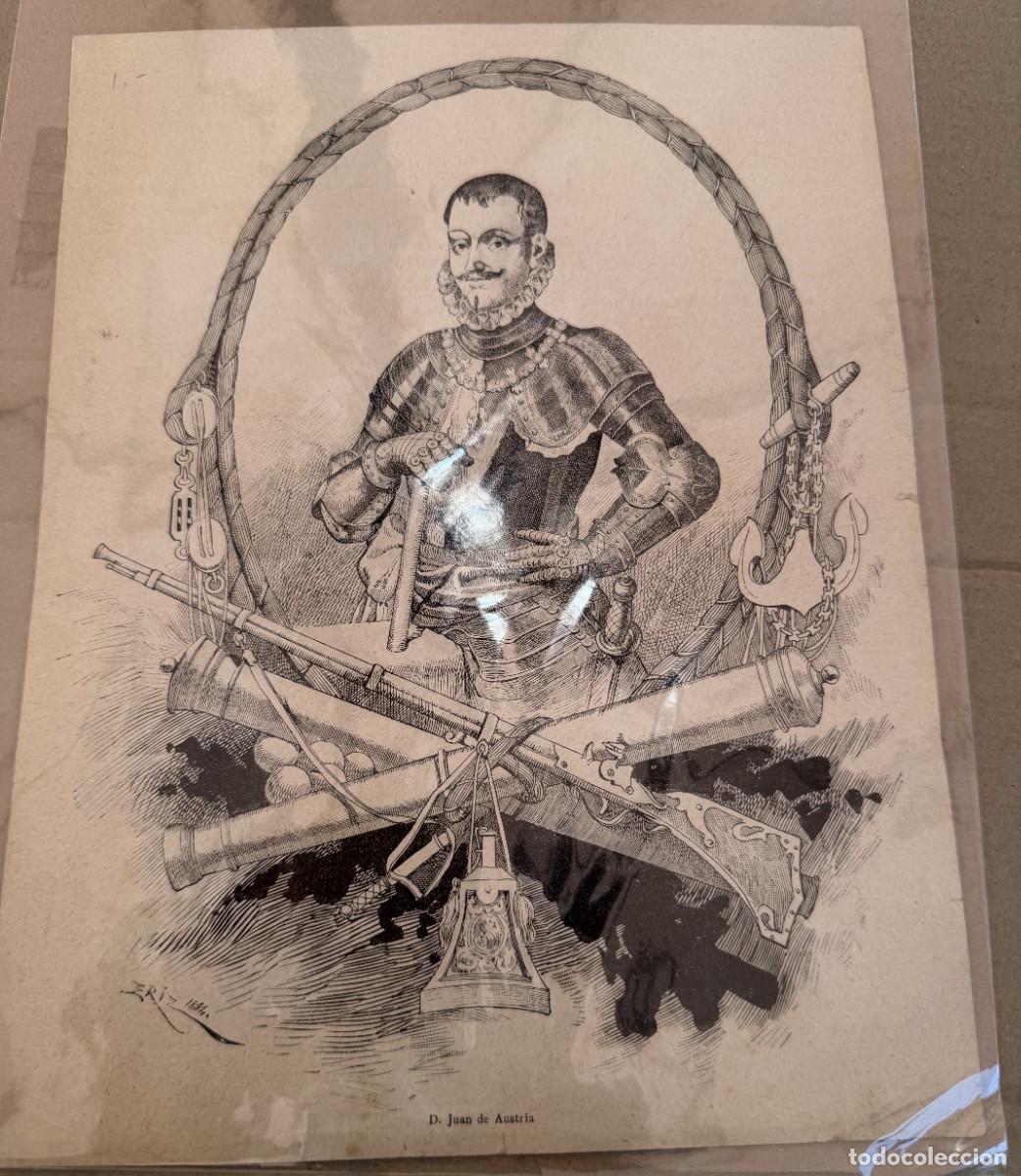 Otros art&iacute;culos de coleccionismo en papel: S1- LITOGRAFIA DE JUAN DE AUSTRIA CON SU ARMADURA Y ARMAMENTO EL DORSO MEDALLADE LA BATALLA LEPANTO