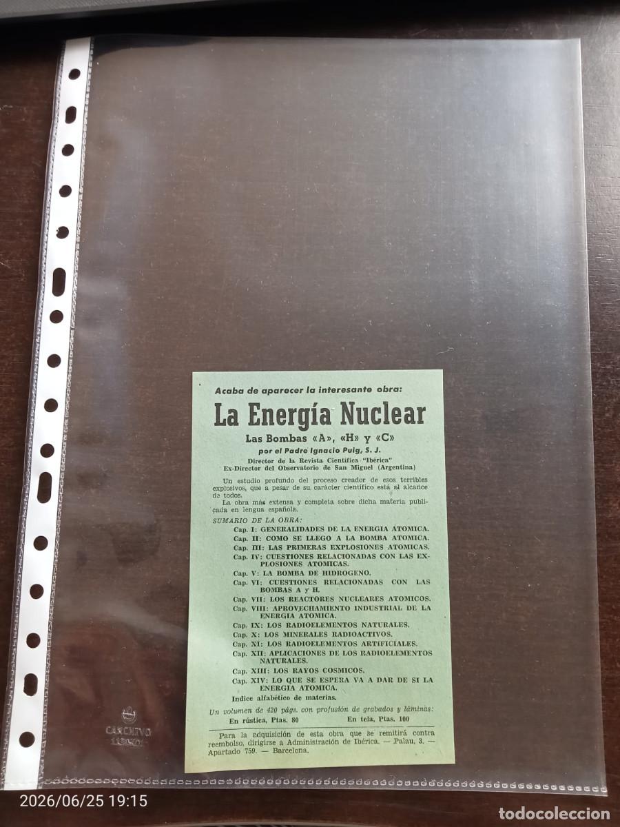 Otros art&iacute;culos de coleccionismo en papel: Folleto del libro &rdquo;La energ&iacute;a nuclear&rdquo; (1954), del Padre Ignacio Puig (Ed. Ib&eacute;rica - Barcelona)