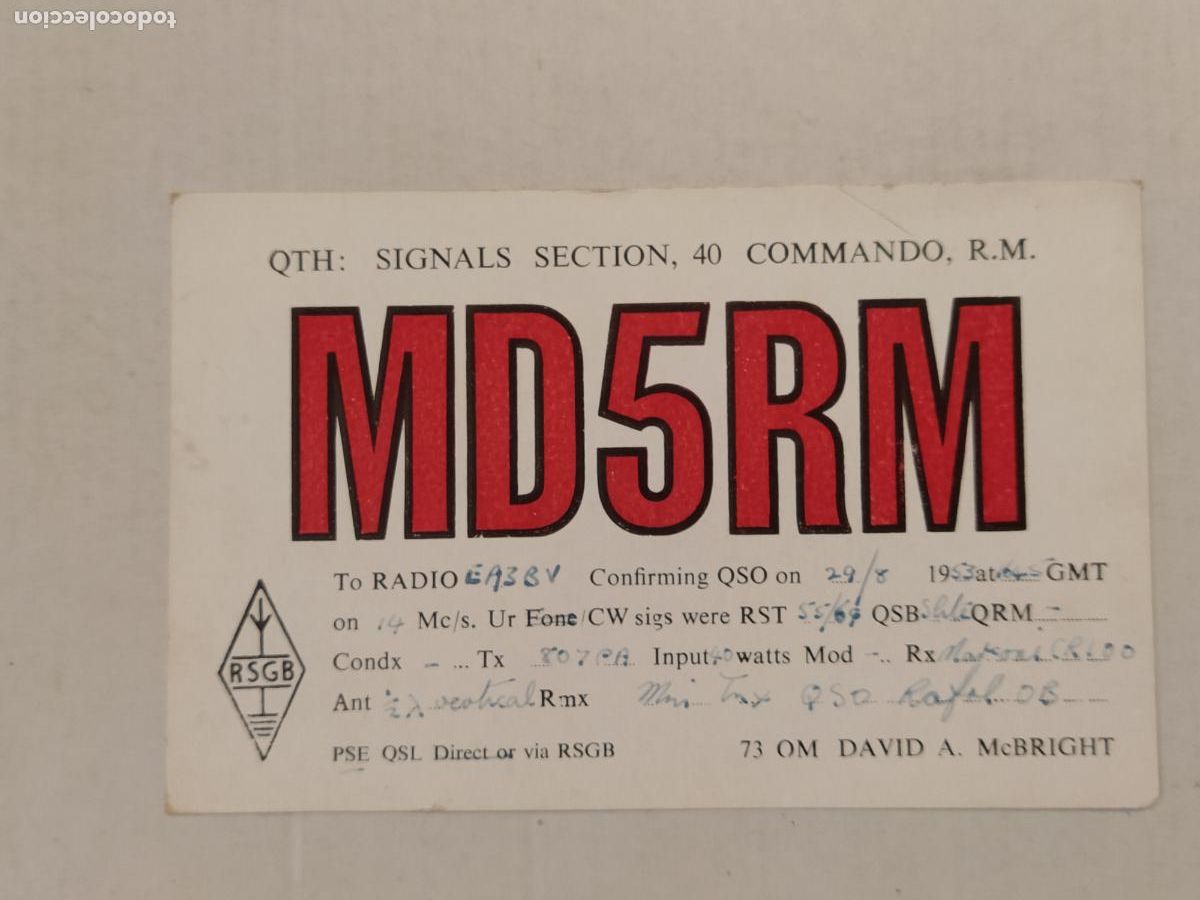 Otros art&iacute;culos de coleccionismo en papel: RADIO - MD5RM - QTH SIGNALS SECTION . 40 COMMANDO R.M. - RSGB - TARJETA ANTIGUA (116.240)
