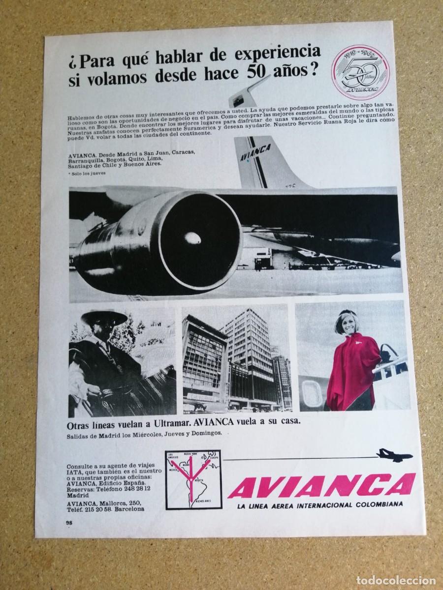 Otros art&iacute;culos de coleccionismo en papel: ANUNCIO. AVIANCA, LA LINEA INTERNACIONAL COLOMBIANA