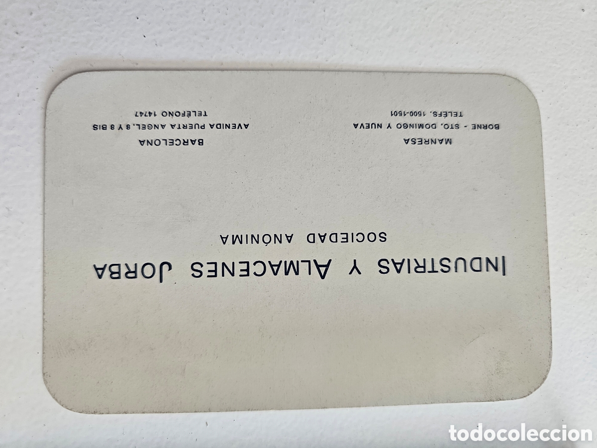 Otros art&iacute;culos de coleccionismo en papel: Tarjeta de visita de Industrias y Almacenes Jorba S.A Manresa Barcelona 1920s 1960s