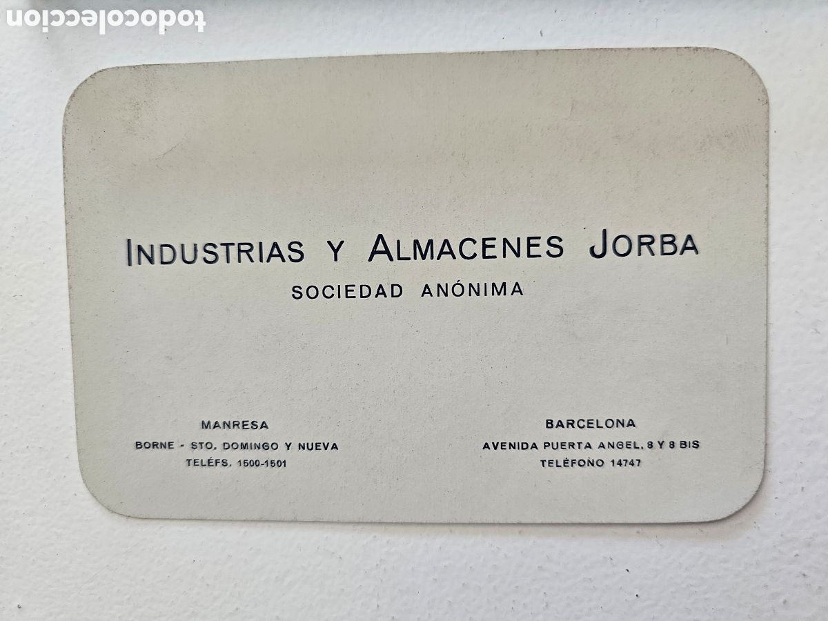 Sammelleidenschaft Andere Papierartikel: Tarjeta de visita de Industrias y Almacenes Jorba S.A Manresa Barcelona 1920s 1960s