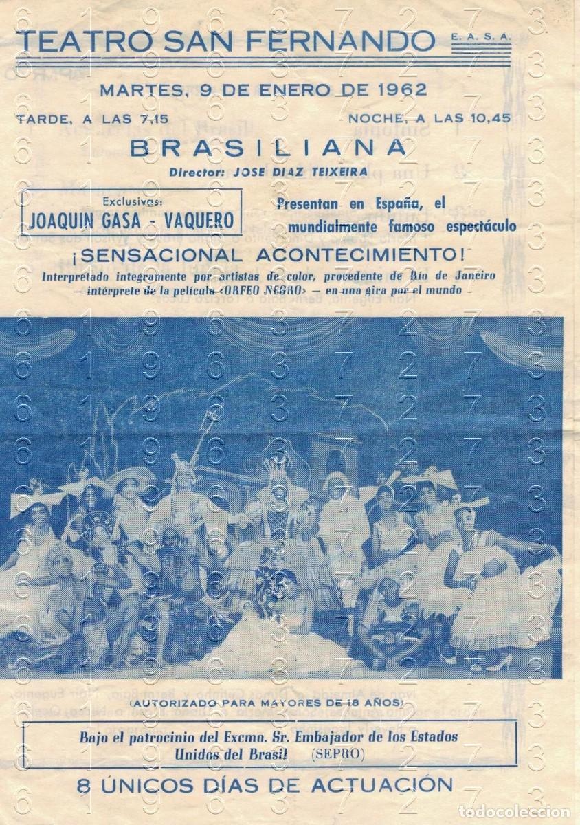 Otros art&iacute;culos de coleccionismo en papel: JOSE DIAZ TEIXEIRA BRASILIANA TEATRO SAN FERNANDO CADIZ 1962 PUBLICIDAD B44