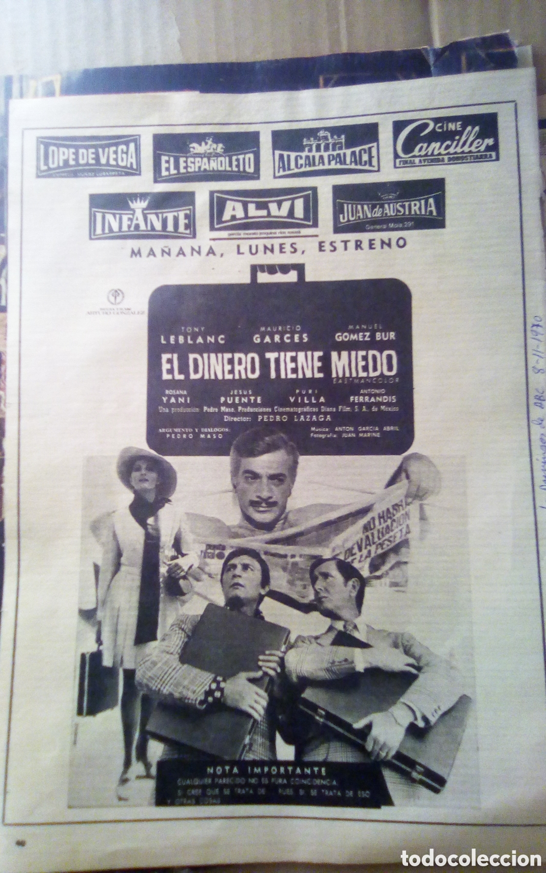 Otros art&iacute;culos de coleccionismo en papel: Los domingos de ABC. 8-11-1970. El humor de Mingote, y publicidad pel&iacute;cula &rdquo;El dinero tiene miedo&rdquo;.