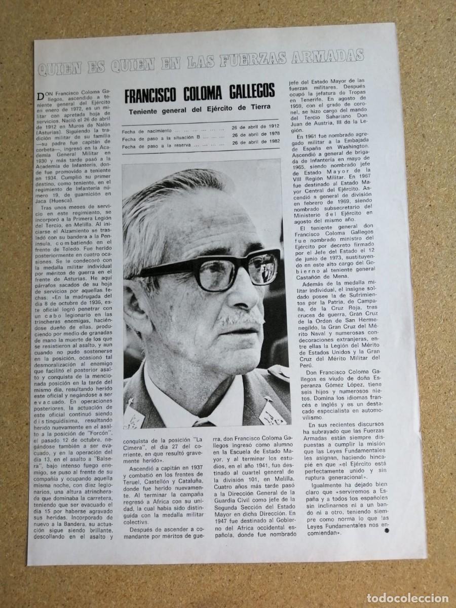 Otros art&iacute;culos de coleccionismo en papel: ARTICULO. QUIEN ES QUIEN EN LAS FUERZAS ARMADAS, FRANCISCO COLOMA GALLEGOS