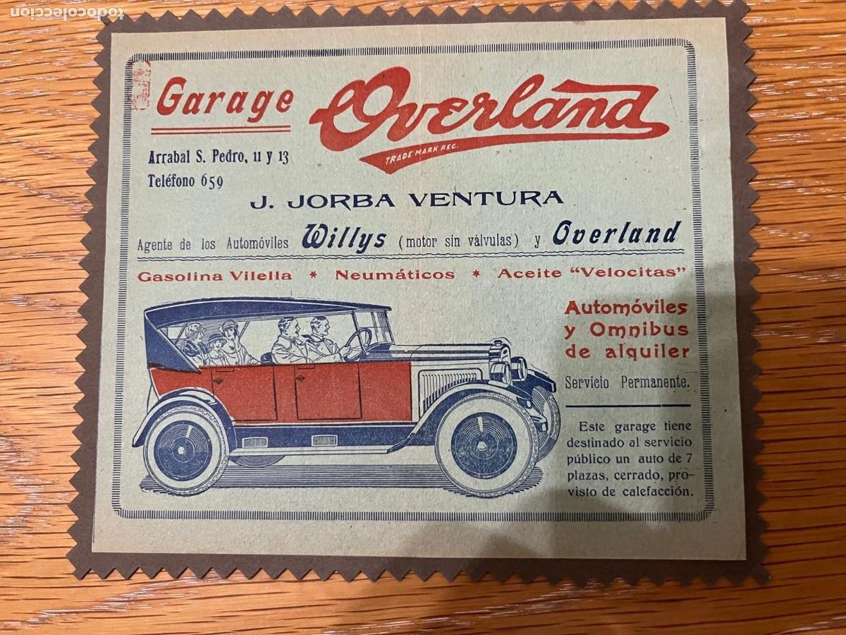 Otros art&iacute;culos de coleccionismo en papel: publicidad 15x13 ctms. Garage Overland J. Jorda Ventura Reus
