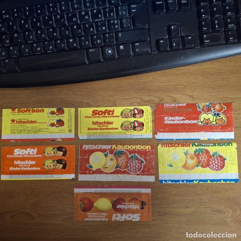 Otros art&iacute;culos de coleccionismo en papel: Envoltura de chicle SOFTI HITSCHLER 7 diferentes, Alemania