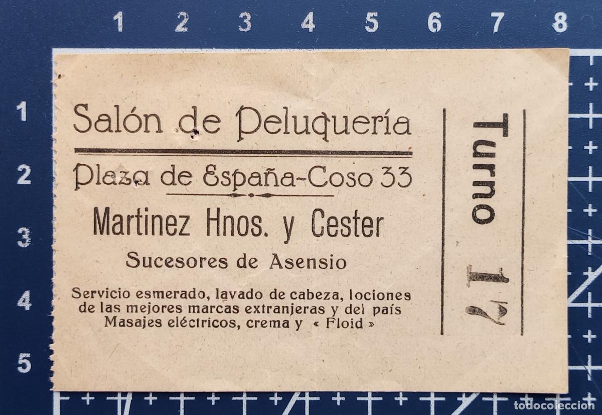 Otros art&iacute;culos de coleccionismo en papel: N&Uacute;MERO DE TURNO SAL&Oacute;N DE PELUQUERIA MARTINEZ HNOS Y CESTER