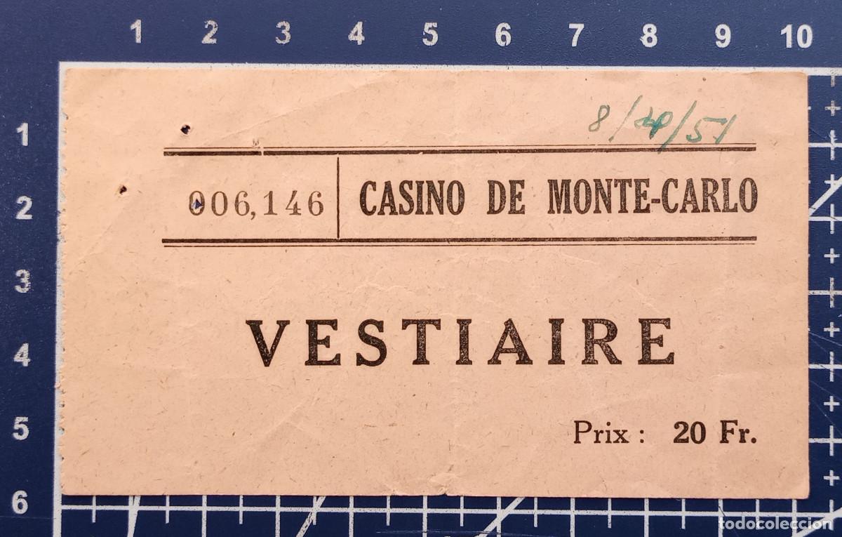 Otros art&iacute;culos de coleccionismo en papel: ENTRADA/TIQUET - CASINO DE MONTE-CARLO VESTIAIRE - 1951