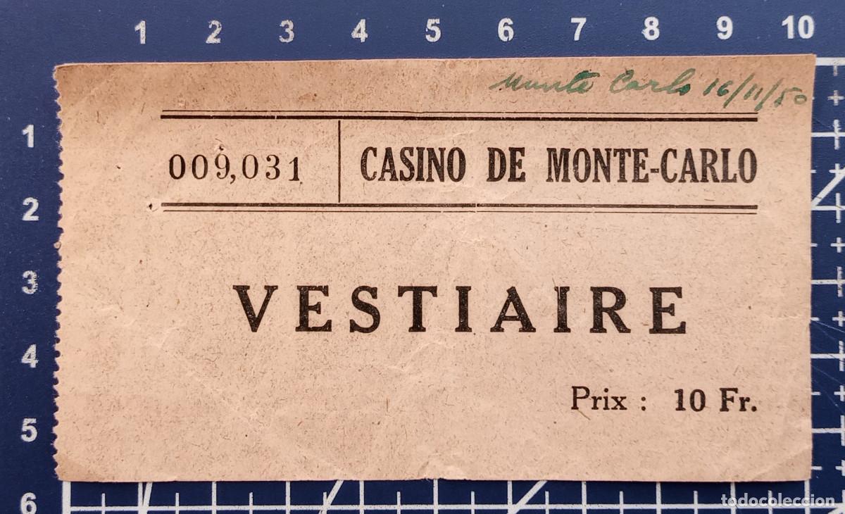 Otros art&iacute;culos de coleccionismo en papel: ENTRADA/TIQUET - CASINO DE MONTE-CARLO VESTIAIRE - 1950