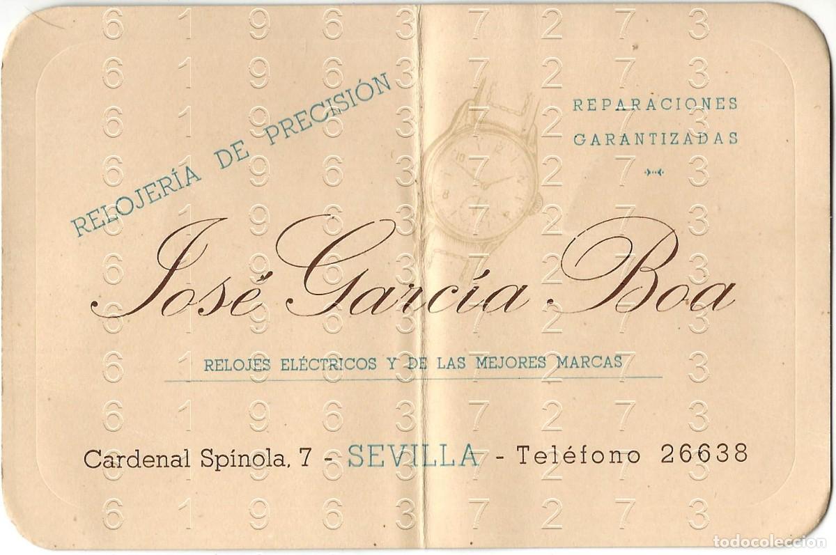 Otros art&iacute;culos de coleccionismo en papel: SEVILLA RELOJERIA JOSE GARCIA BOA TARJETA 12X8 B41