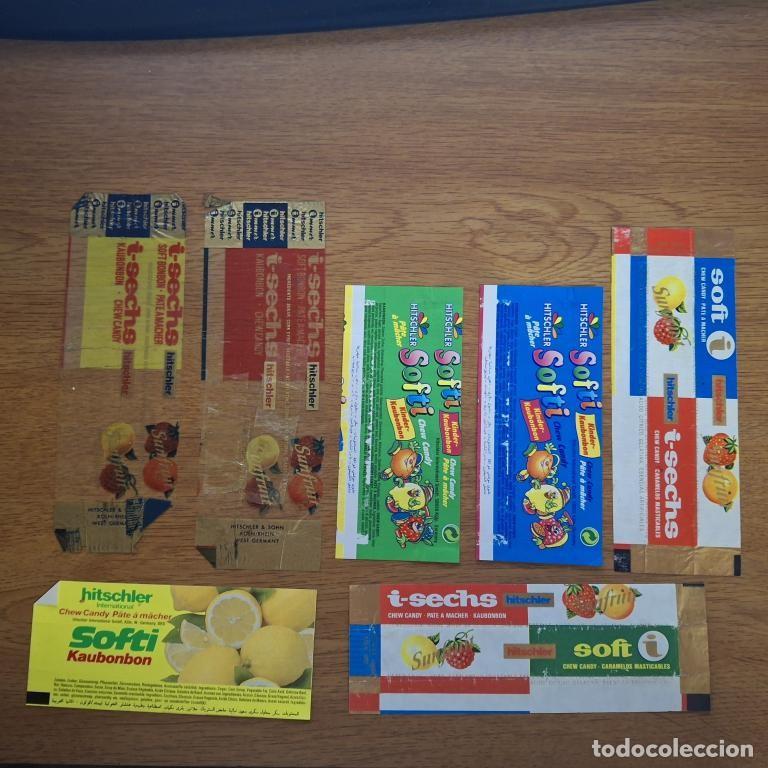 Otros art&iacute;culos de coleccionismo en papel: Envoltura de chicle SOFTI HITSCHLER 7 diferentes, Alemania