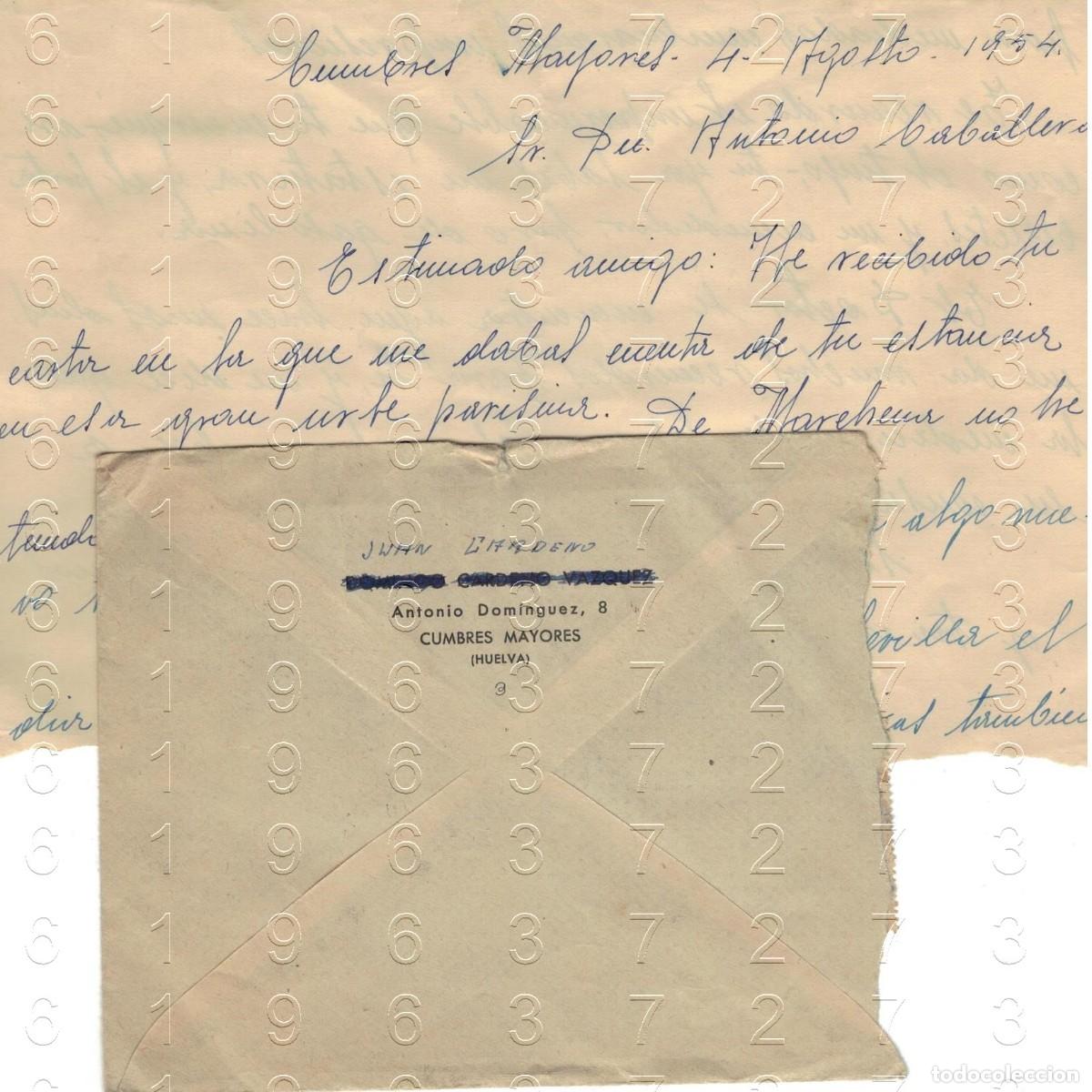 Otros art&iacute;culos de coleccionismo en papel: CUMBRES MAYORES HUELVA CARTA 1954 CR3