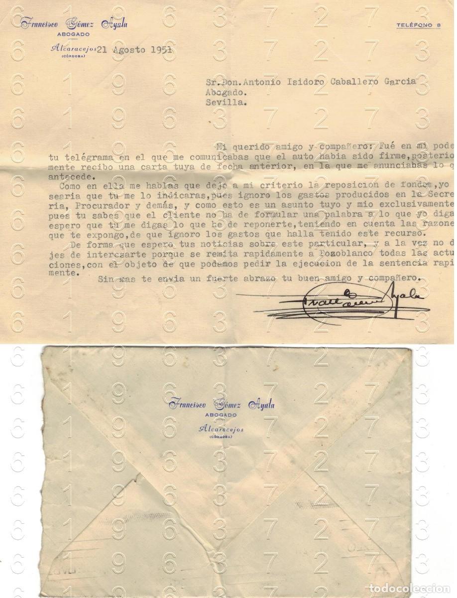 Otros art&iacute;culos de coleccionismo en papel: ALCARACEJOS CORDOBA CARTA 1951 CR3