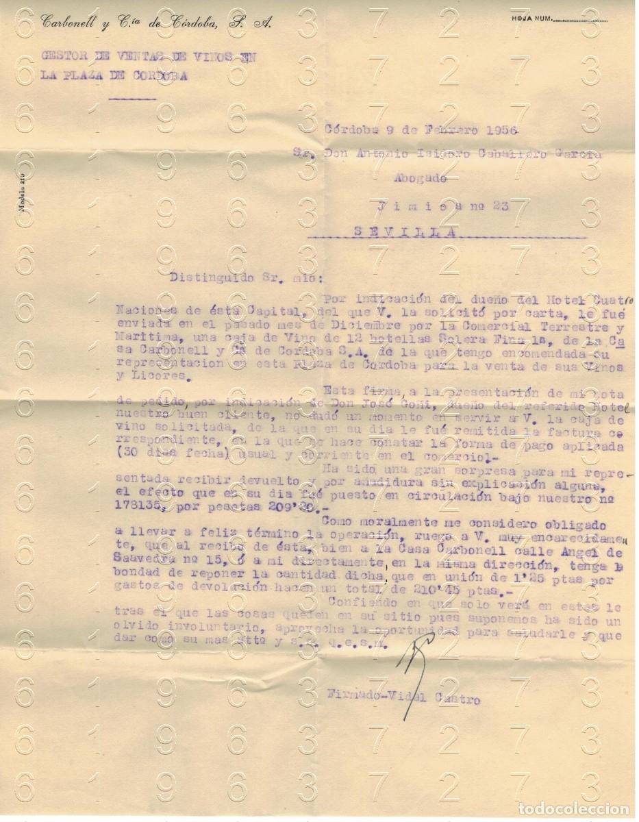 Otros art&iacute;culos de coleccionismo en papel: CORDOBA CARBONELL Y CIA VINOS ACEITES VIDAL CASTRO CARTA Y SOBRE 1956 B45