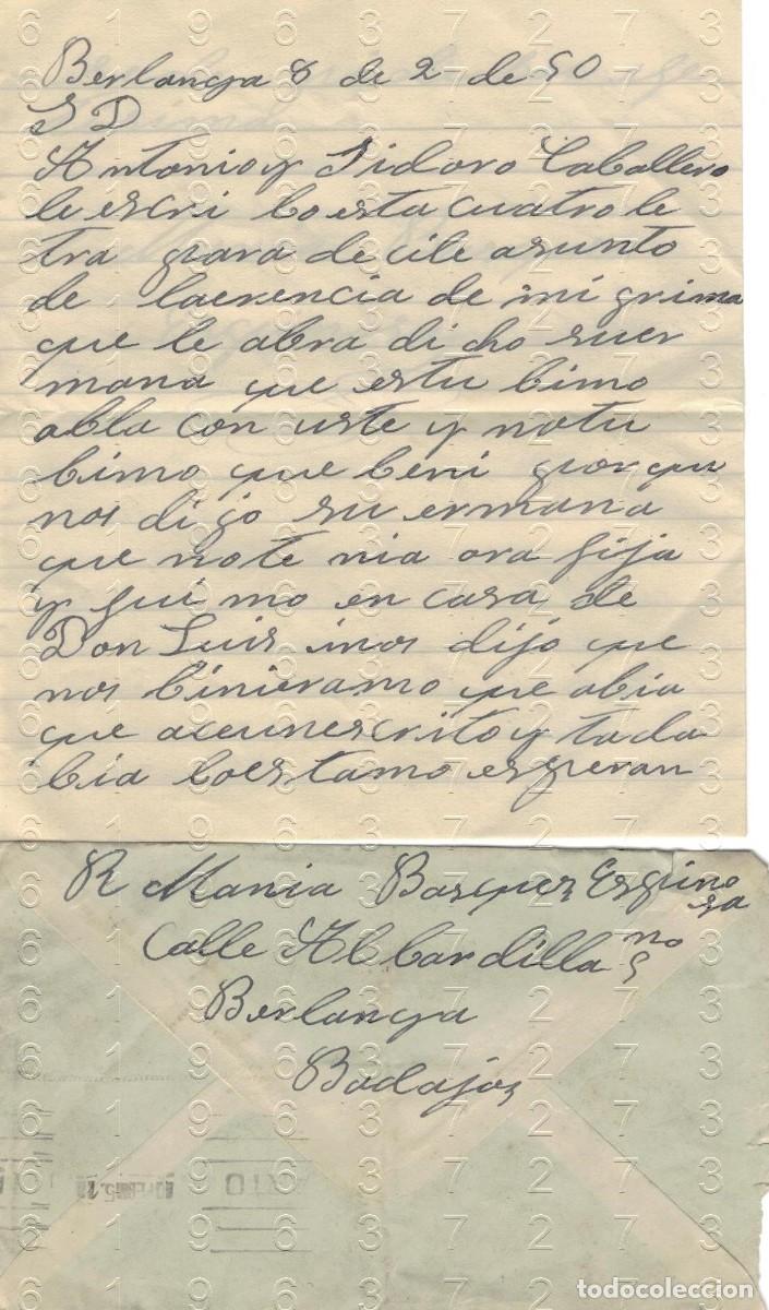 Otros art&iacute;culos de coleccionismo en papel: BERLANGA BADAJOZ CARTA Y SOBRE 1950 B45