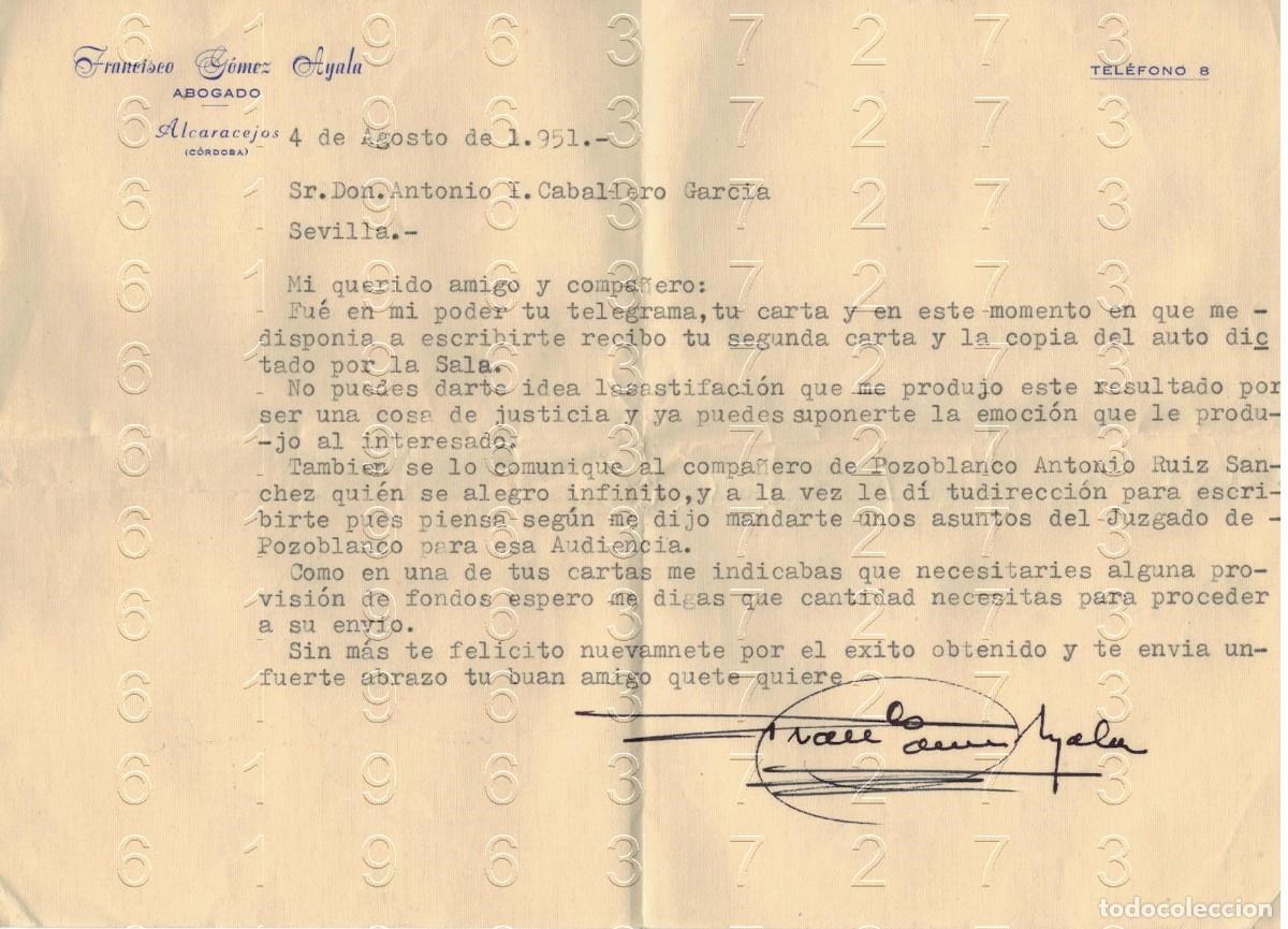 Otros art&iacute;culos de coleccionismo en papel: ALCARACEJOS CORDOBA CARTA 1951 B45
