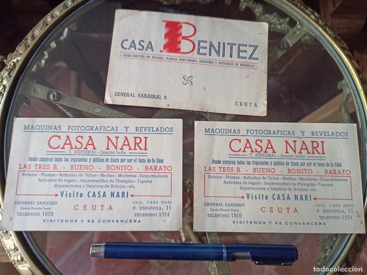 Otros art&iacute;culos de coleccionismo en papel: Tarjetas de visita casa Nari y casa Benitez, Ceuta