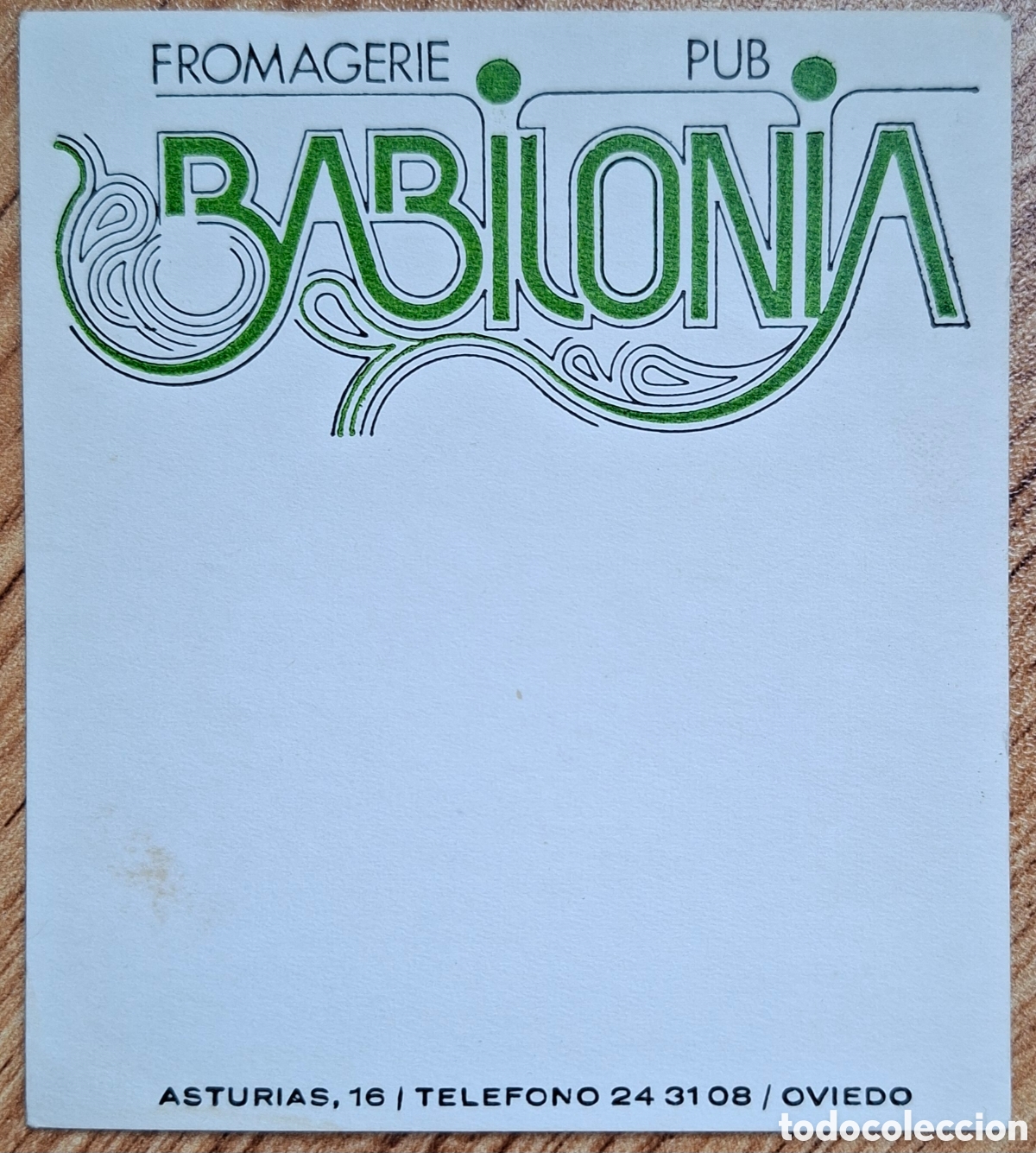 Otros art&iacute;culos de coleccionismo en papel: Posavasos Fromagerie Pub Babilonia - Oviedo (Asturias)