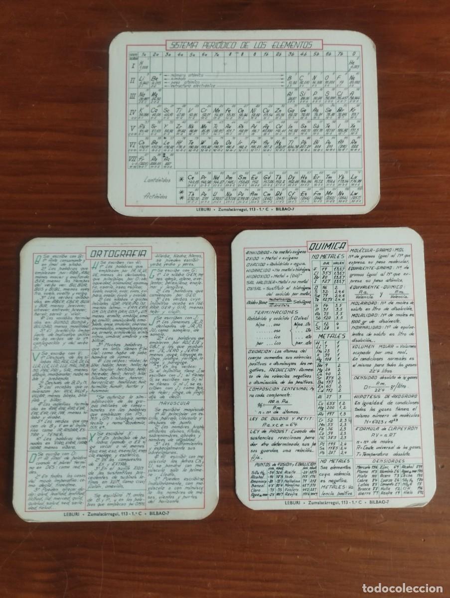 Otros art&iacute;culos de coleccionismo en papel: Lote 3 Fichas Plastificadas Educativas LEBURI - Qu&iacute;mica y Ortograf&iacute;a (Vintage)