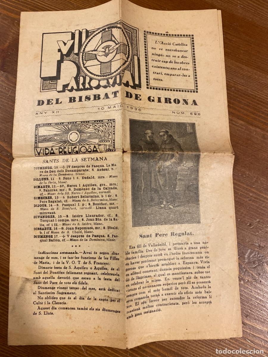 Otros art&iacute;culos de coleccionismo en papel: FULL PARROQUIAL BISBAT GIRONA 10 MAIG 1936