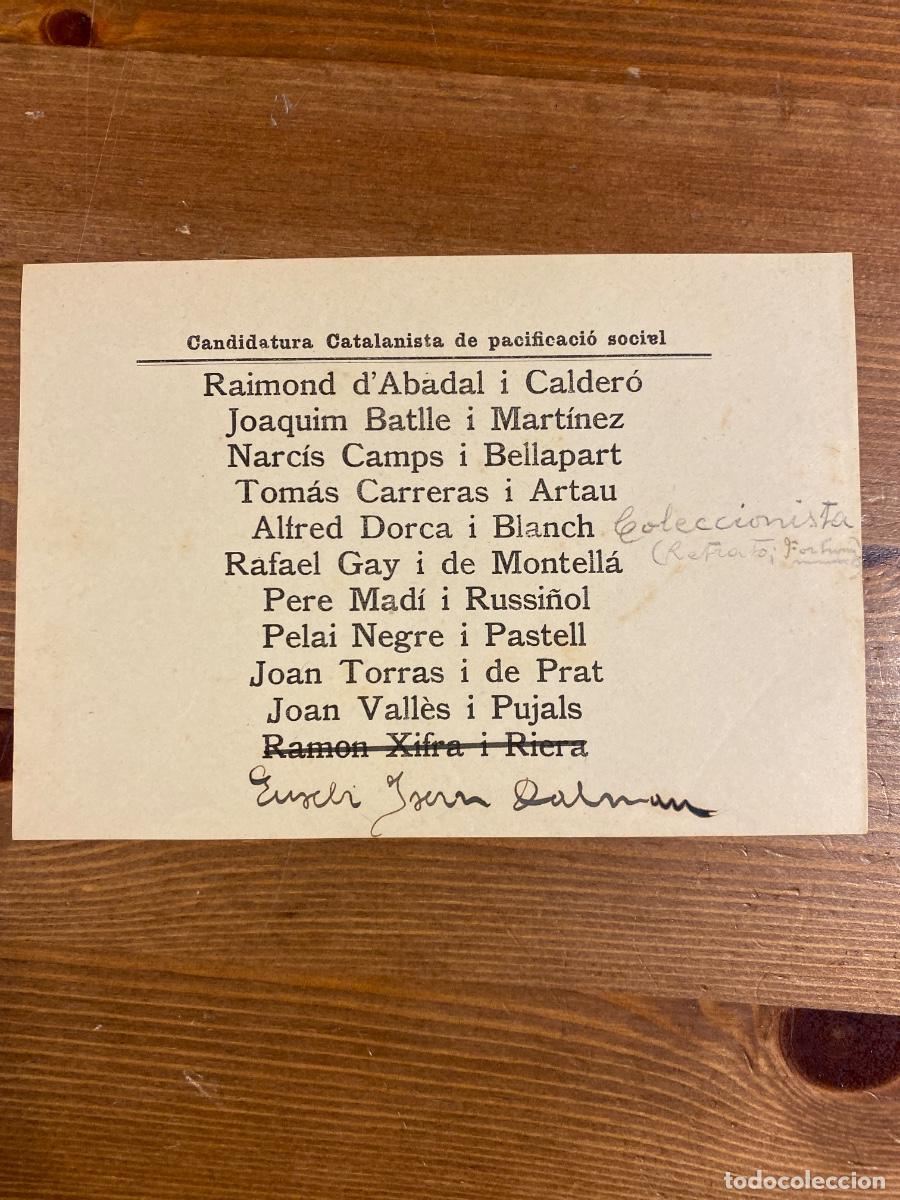 Otros art&iacute;culos de coleccionismo en papel: CANDIDATURA CATALANISTA DE PACIFICACIO SOCIAL. Parlament Catalunya 20 novembre 1932. CAMBO