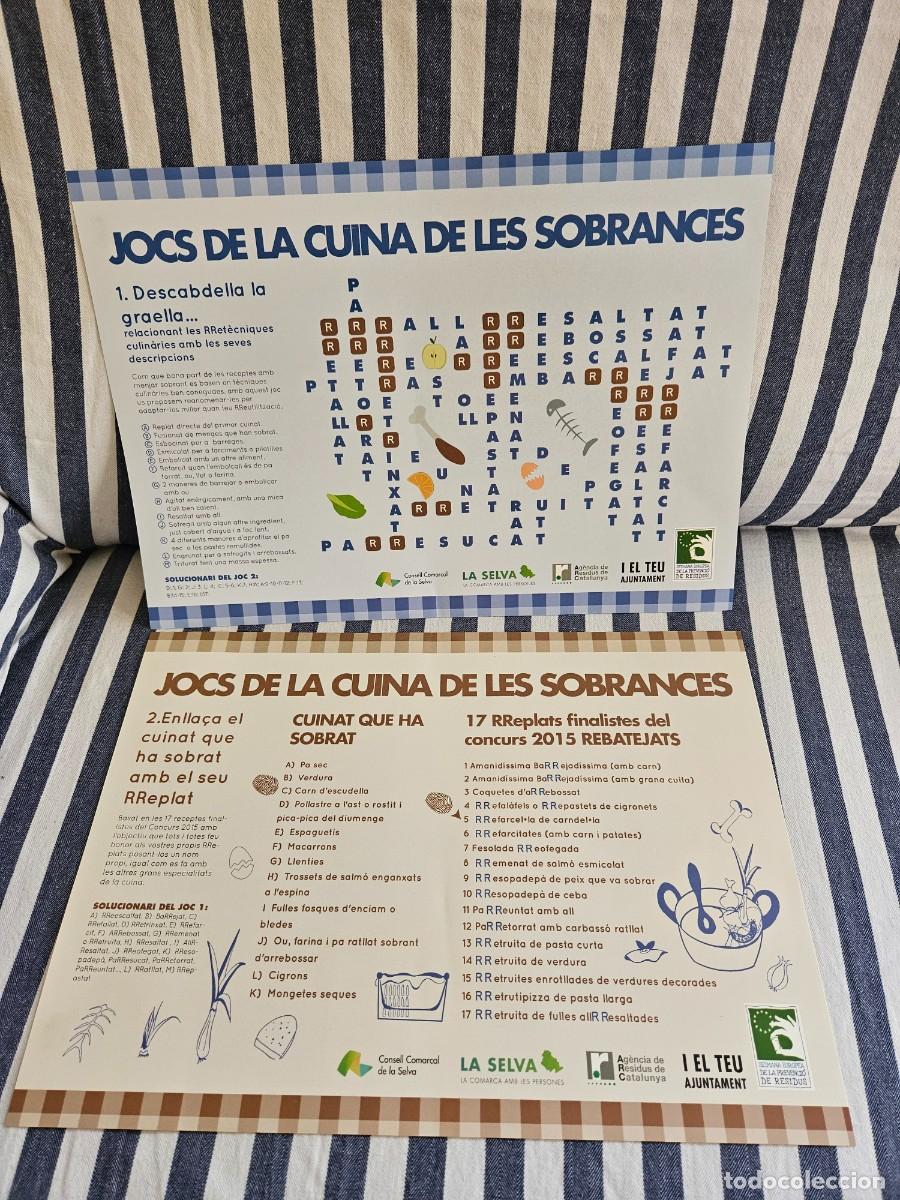 Otros art&iacute;culos de coleccionismo en papel: Lote 2 Manteles Individuales Cart&oacute;n Fino Con Pasatiempos Interactivos Sobre Cocina Aprovechamiento.