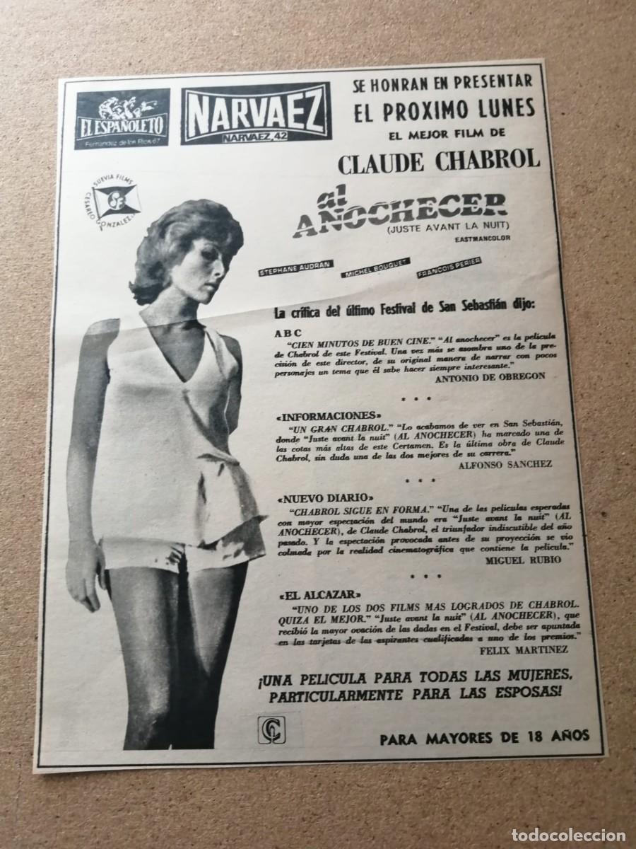 Otros art&iacute;culos de coleccionismo en papel: ANUNCIO CINE. AL ANOCHECER (UN FILM DE CLAUDE CHABROL)