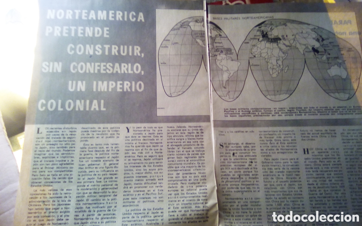 Otros art&iacute;culos de coleccionismo en papel: Norteam&eacute;rica pretende construir, sin confesarlo, un imperio colonial. 2 Hojas Los domingos ABC. 1970