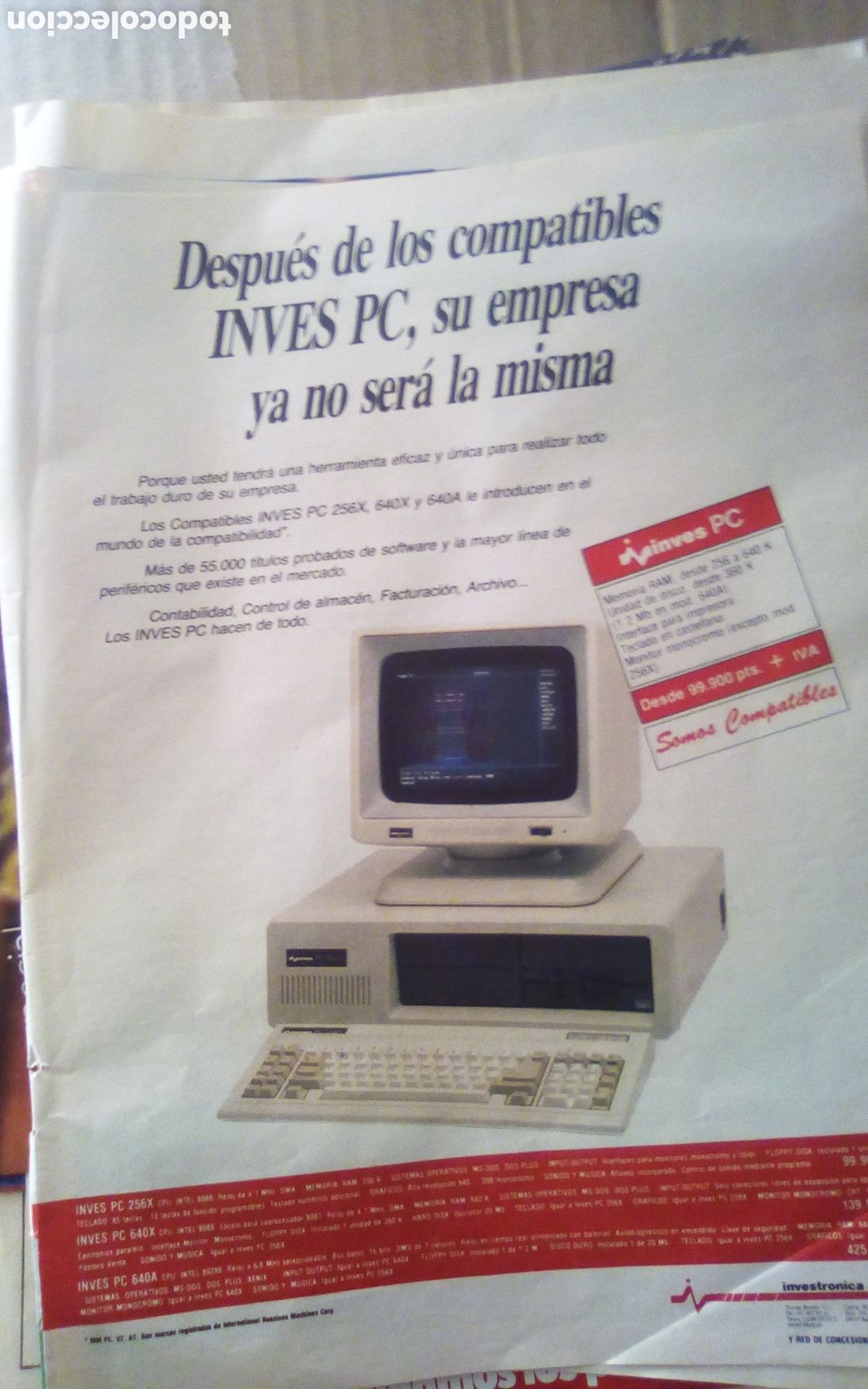 Otros art&iacute;culos de coleccionismo en papel: Hoja publicidad ordenadores Inves PC, 256X, 640X, 640A. Antena semanal. 28-12-1986. 1 Hoja.