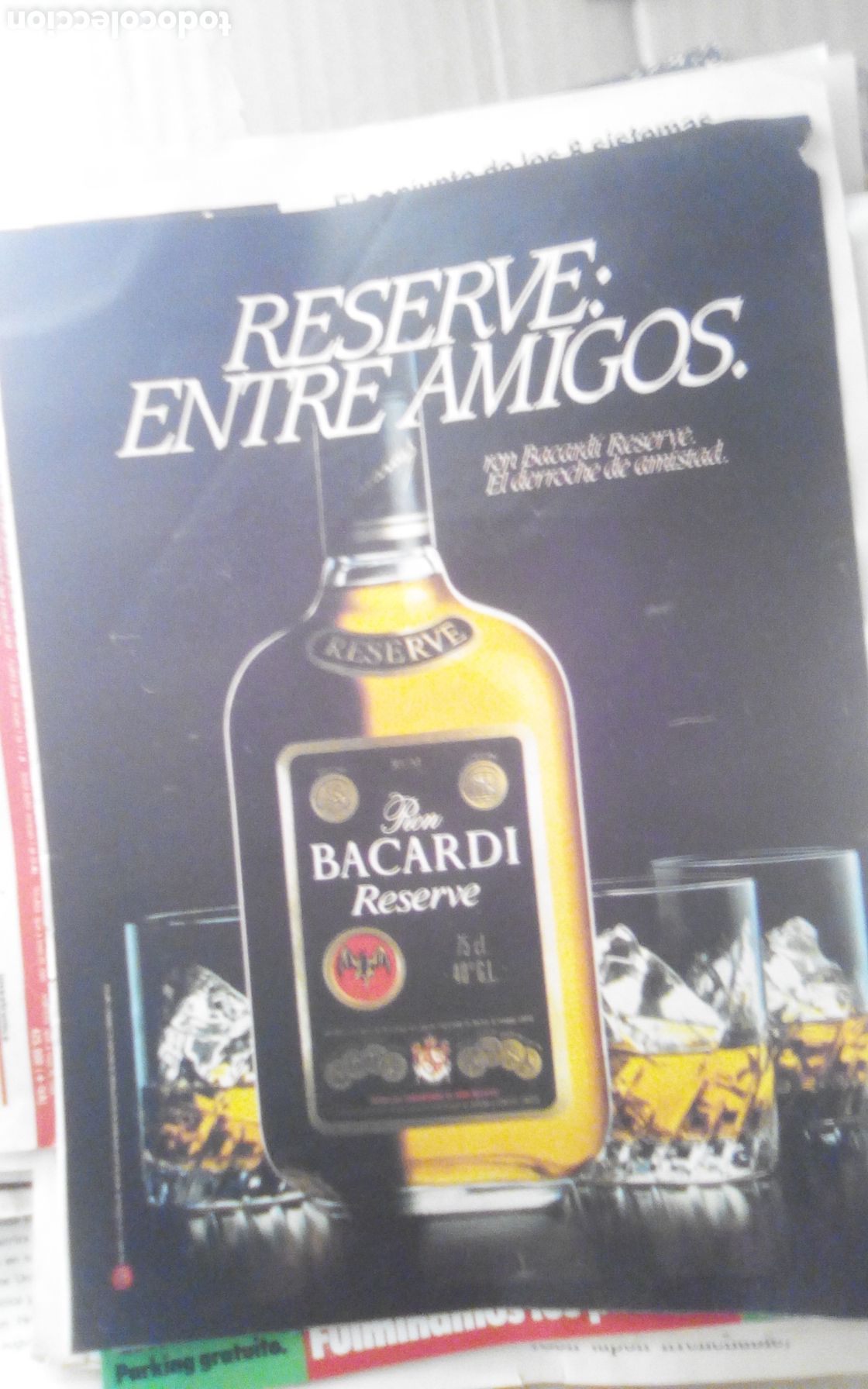 Otros art&iacute;culos de coleccionismo en papel: Publicidad Ron Bacardi Reserve. Antena semanal. 09-11-1986. 1 Hoja.