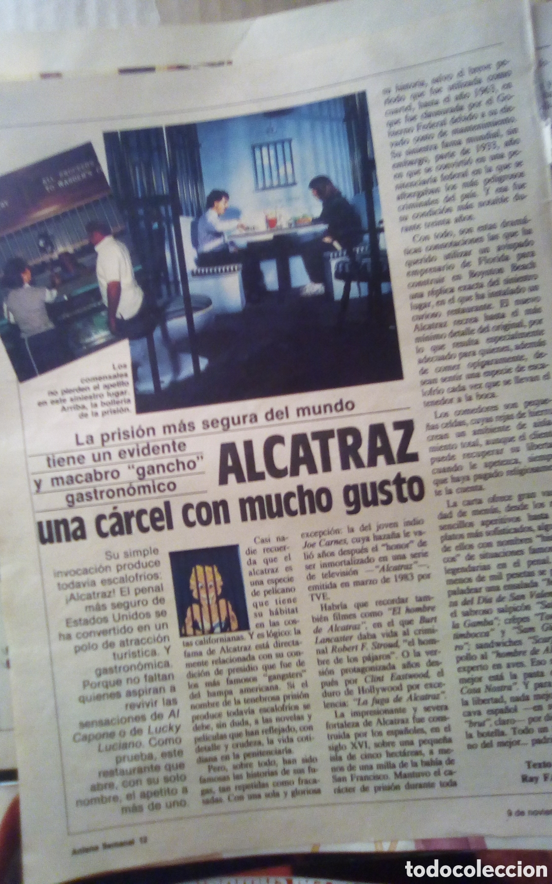 Otros art&iacute;culos de coleccionismo en papel: Alcatraz, una c&aacute;rcel con mucho gusto. Antena semanal. 09-11-1986. Es 1 Hoja.