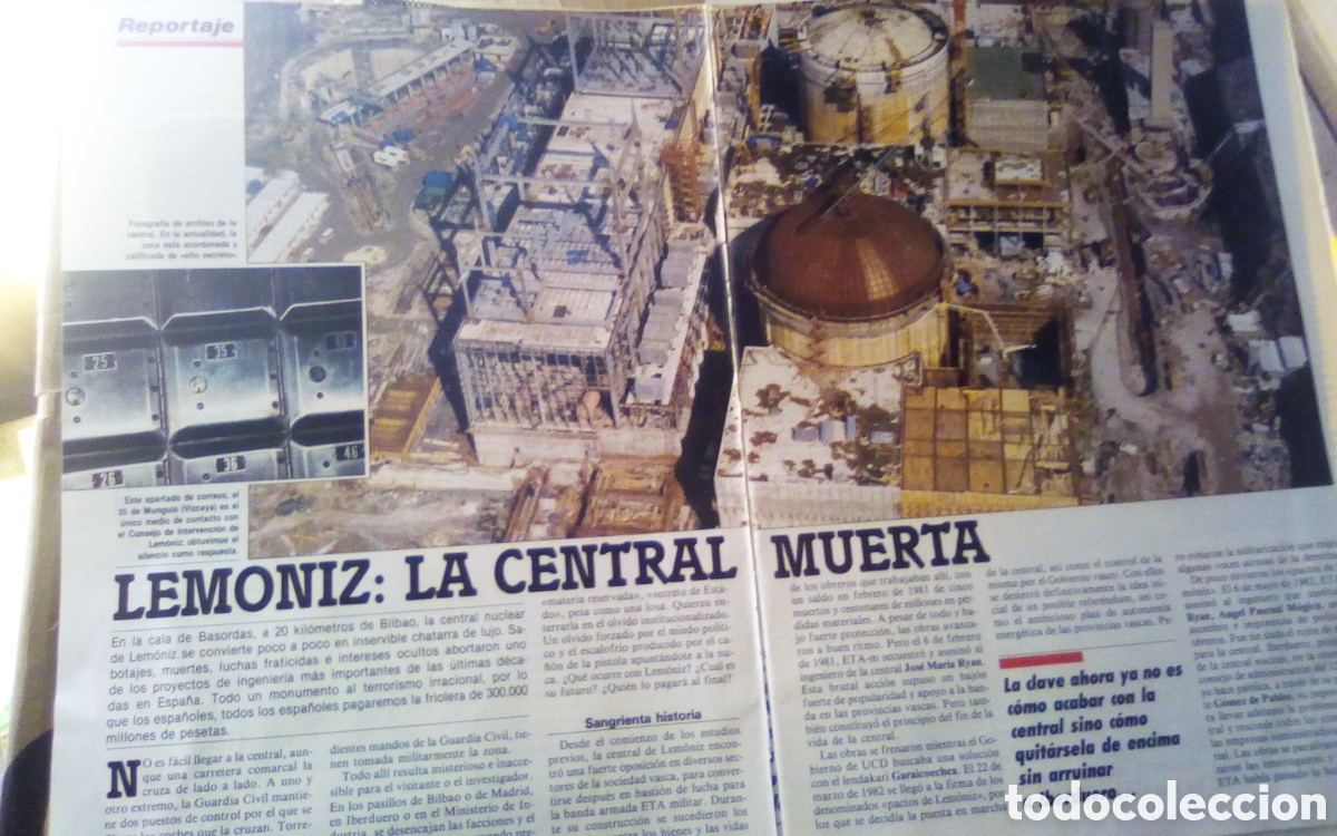 Otros art&iacute;culos de coleccionismo en papel: Lemoniz: la central muerta. Revista &Eacute;poca. 07-04-1986. Son 4 hojas.