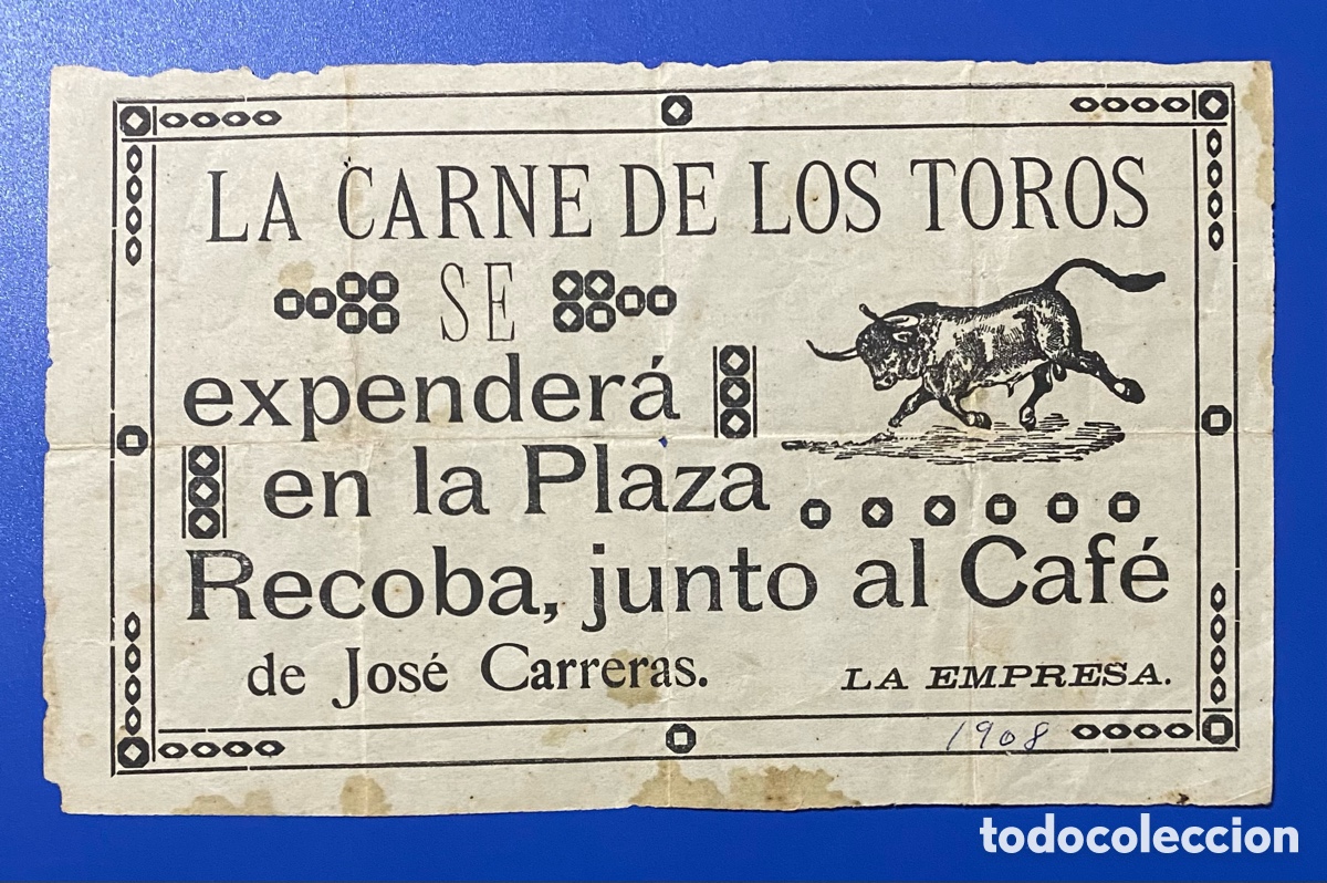 Otros art&iacute;culos de coleccionismo en papel: Propaganda toros recova carne