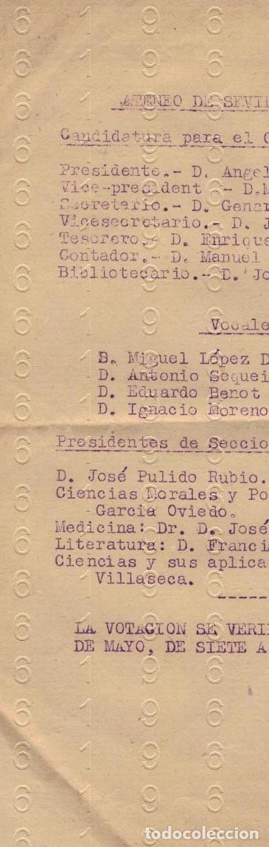 Otros art&iacute;culos de coleccionismo en papel: ATENEO DE SEVILLA CANDIDATURAS CURSO 1946 B67