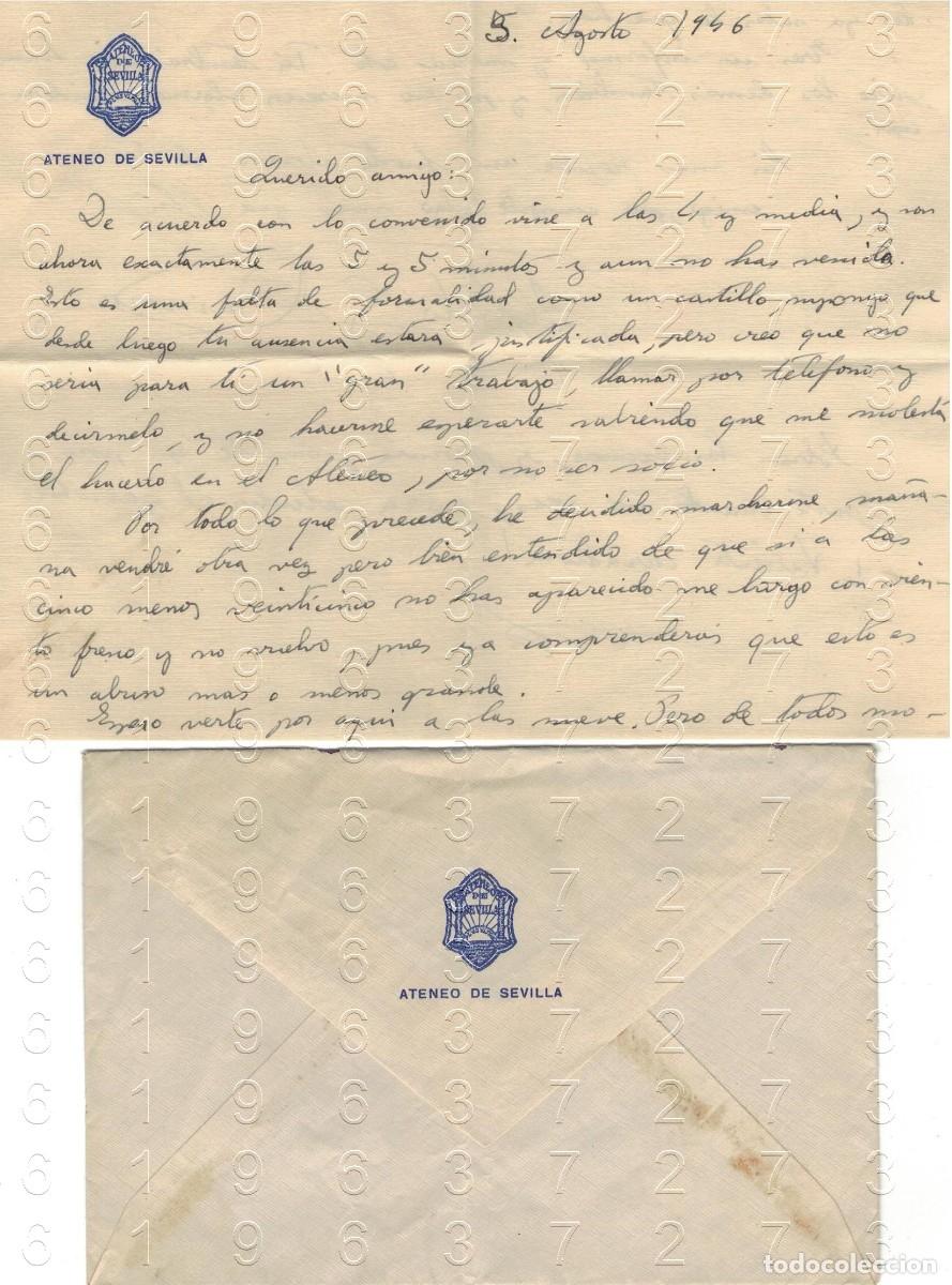 Otros art&iacute;culos de coleccionismo en papel: ATENEO DE SEVILLA CARTA Y SOBRE 1946 B67