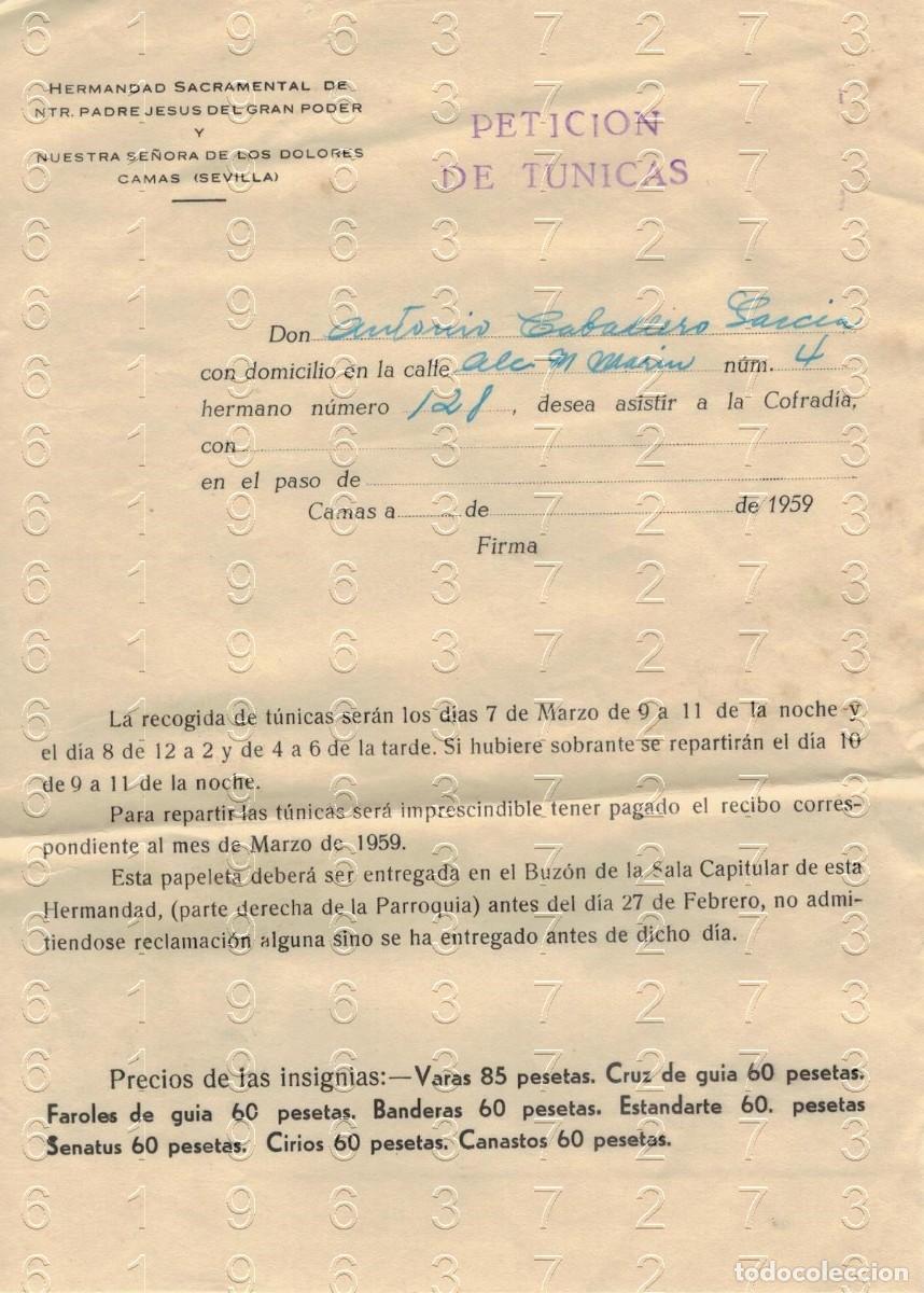 Otros art&iacute;culos de coleccionismo en papel: CAMAS SEVILLA HERMANDAD JESUS DEL GRAN PODER PETICION DE TUNICAS 1959 B67