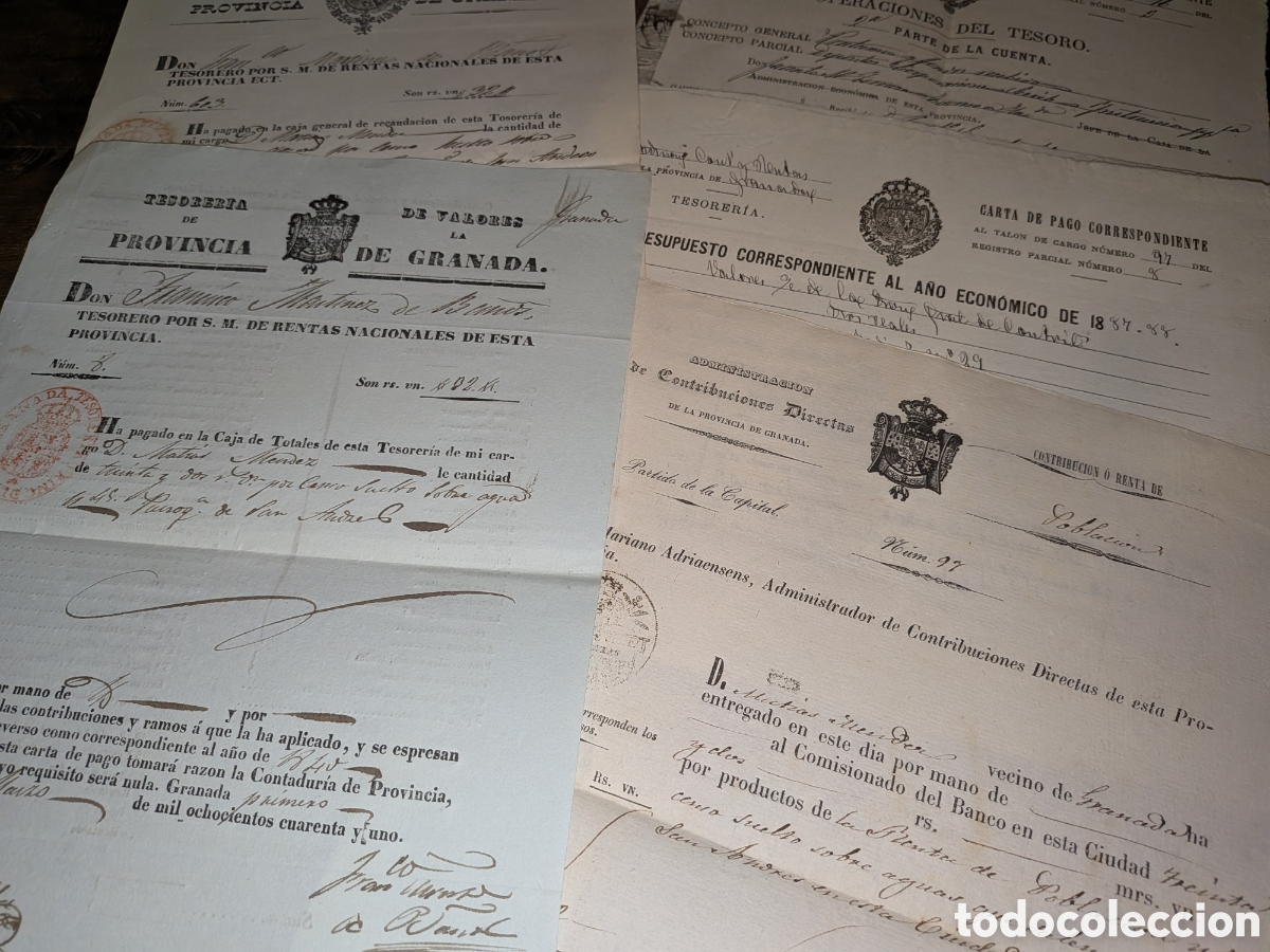 Otros art&iacute;culos de coleccionismo en papel: 5 Documentos de mediados del siglo XIX cartas de pago y operaciones del tesoro