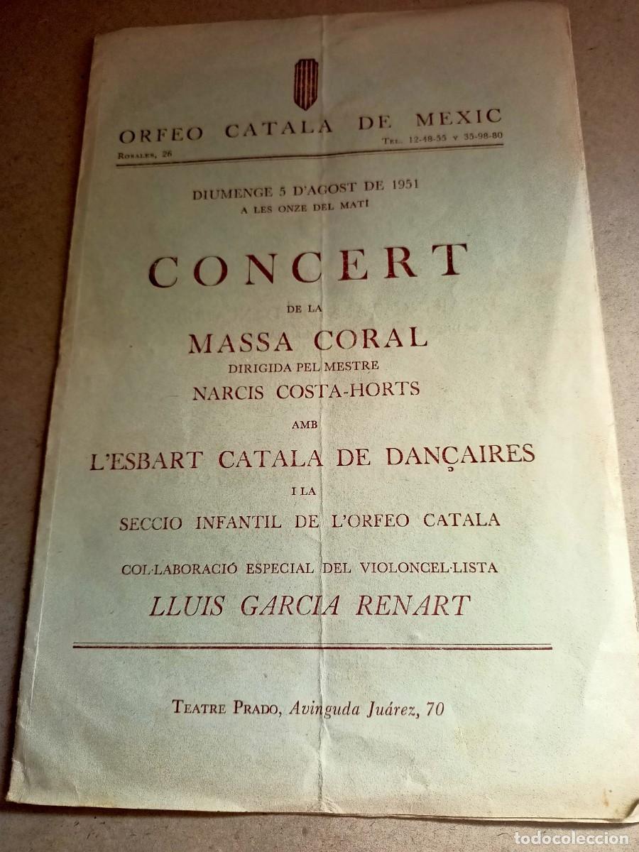 Otros art&iacute;culos de coleccionismo en papel: PROGRAMA DEL CONCERT DE LA MASSA CORAL DIRIGIDA PER NARCIS COSTA HORTS,AGOST 1951