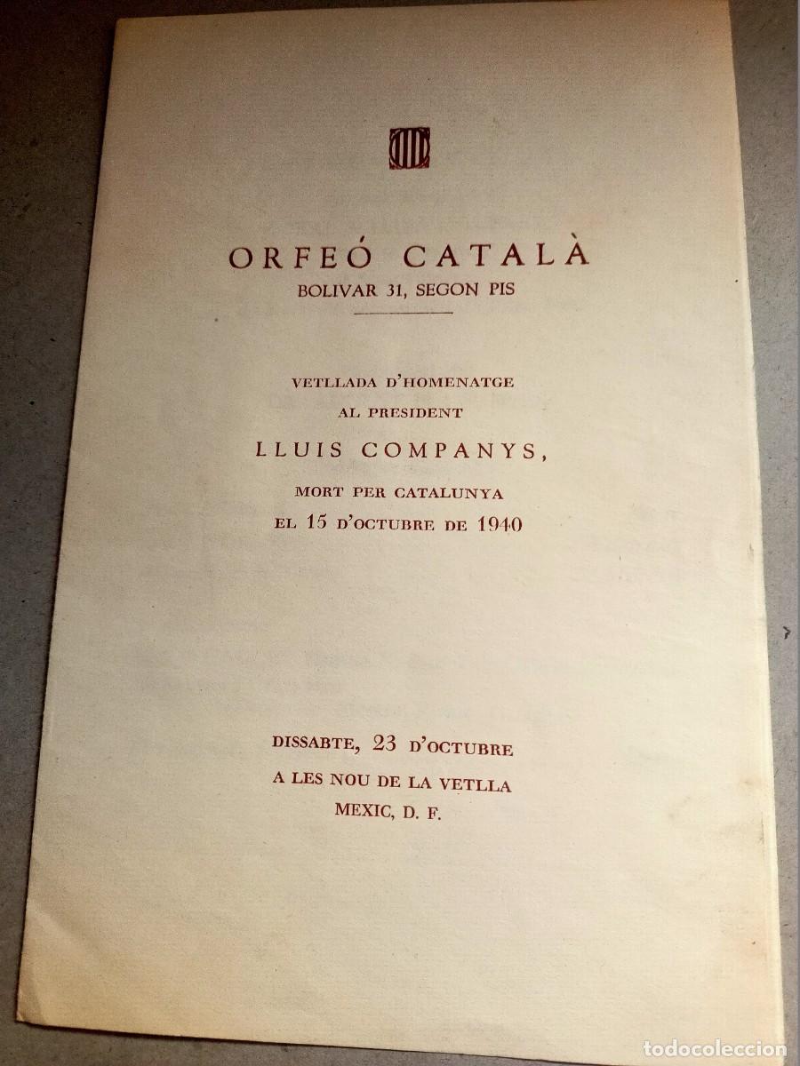 Otros art&iacute;culos de coleccionismo en papel: PROGRAMA DE LA VETLLADA D'HOMENATGE AL PRESID.LLUIS COMPANYS,MORT PER CATALUNYA