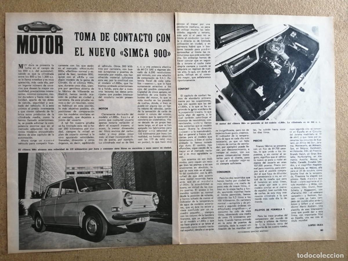 Otros art&iacute;culos de coleccionismo en papel: REPORTAJE MOTOR. TOMA DE CONTACTO CON EL NUEVO SIMCA 900