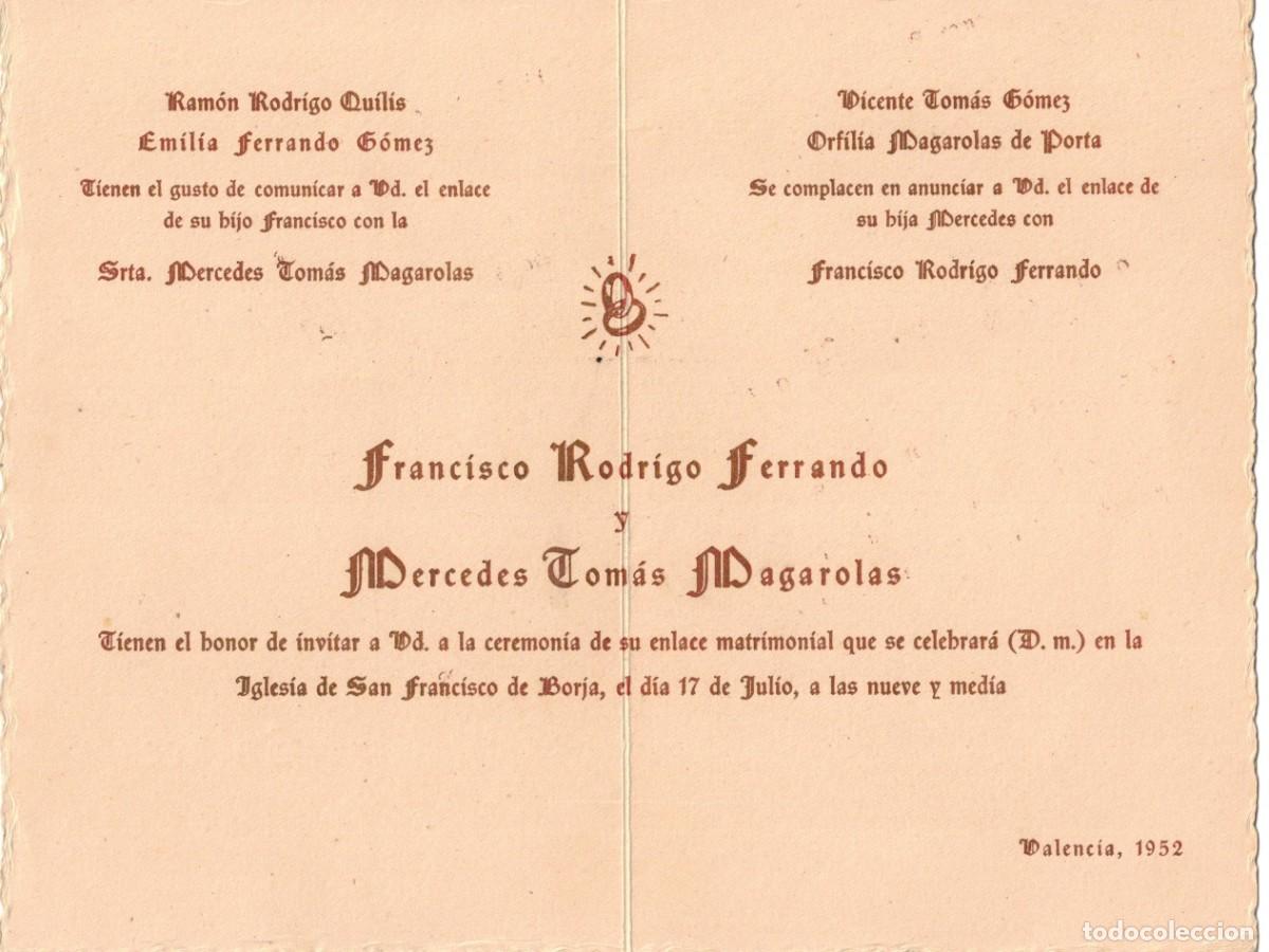 Otros art&iacute;culos de coleccionismo en papel: :::: PA148 - INVITACION DE BODA - VALENCIA 1952