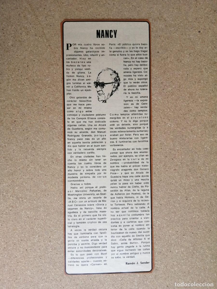 Otros art&iacute;culos de coleccionismo en papel: ARTICULO. NANCY, DE RAMON J. SENDER