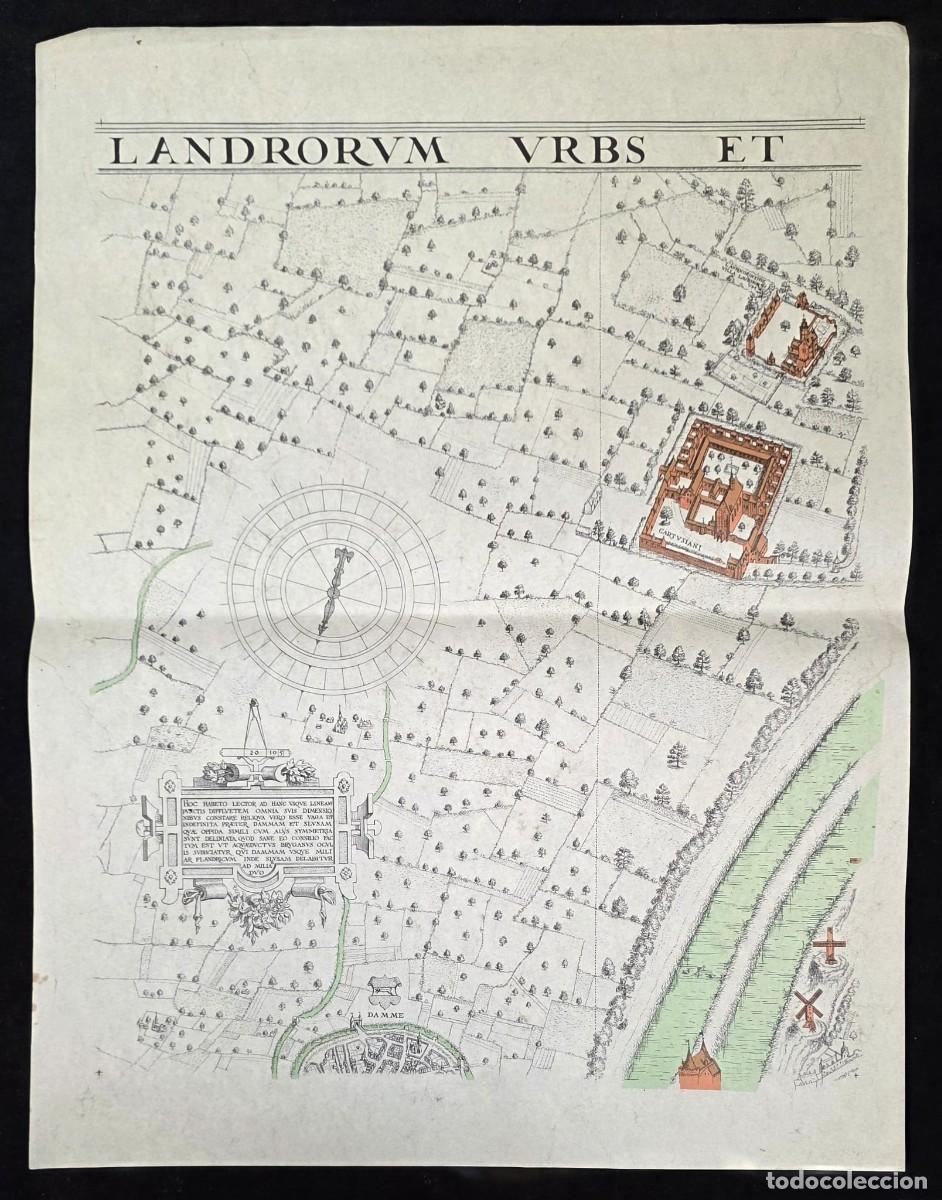 Otros art&iacute;culos de coleccionismo en papel: Gran Plano Antiguo de Landorum (Landorum Urbs) &ndash; Cartograf&iacute;a Hist&oacute;rica Coloreada 60X46CM