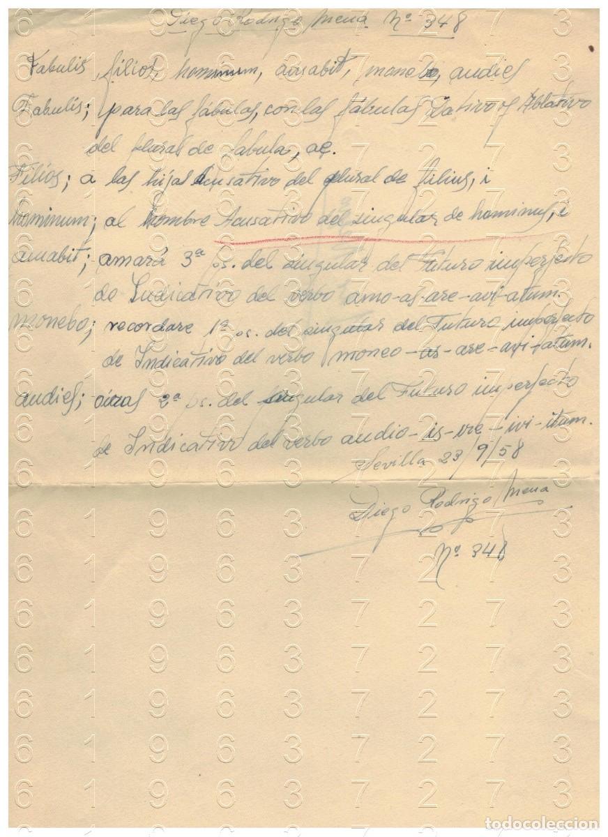 Otros art&iacute;culos de coleccionismo en papel: SEVILLA DIEGO RODRIGO MENA 1958 MANUSCRITO LATIN 1 HOJA M32