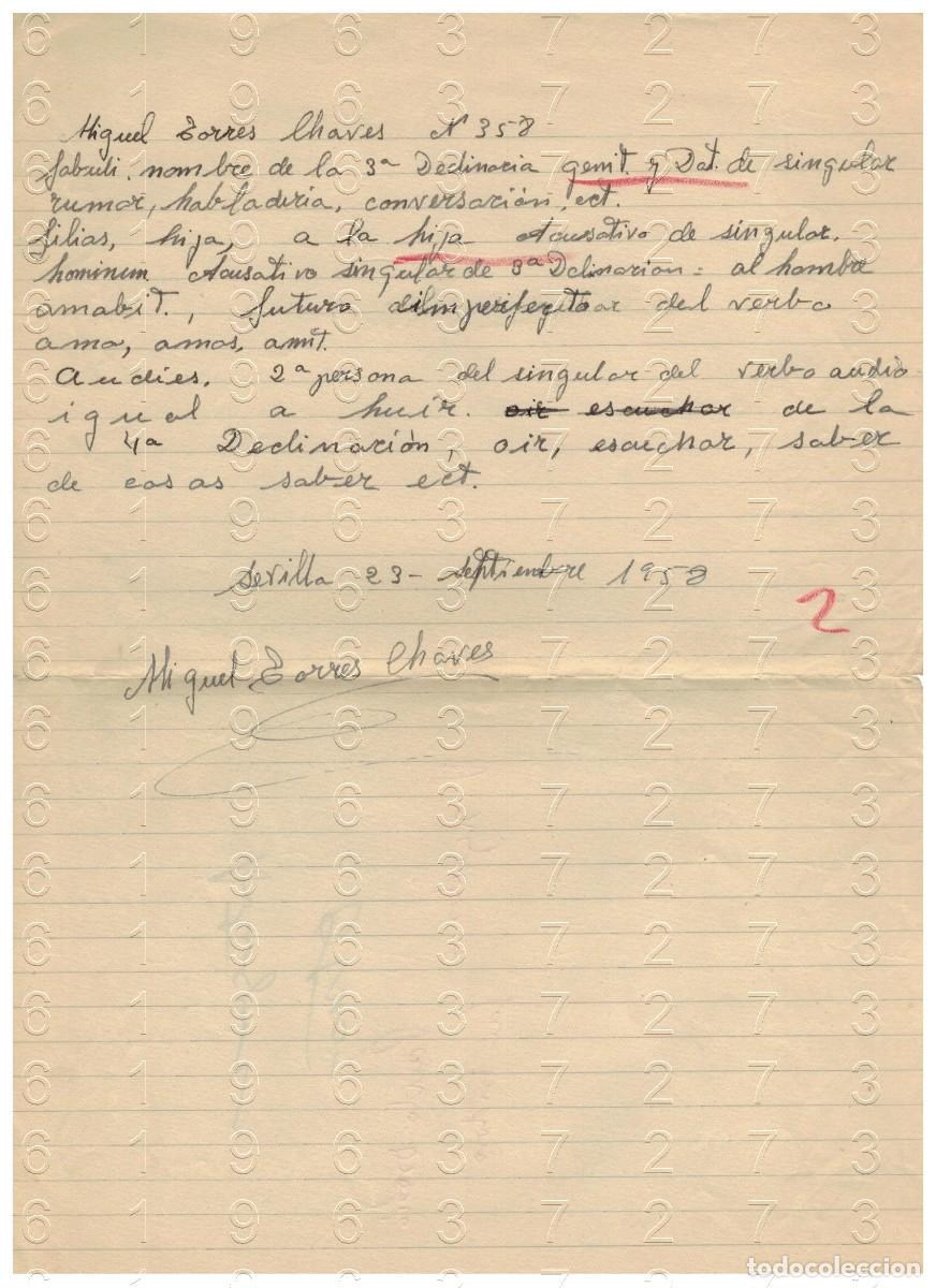 Otros art&iacute;culos de coleccionismo en papel: SEVILLA MIGUEL TORRES CHAVES 1958 MANUSCRITO LATIN 1 HOJA M32